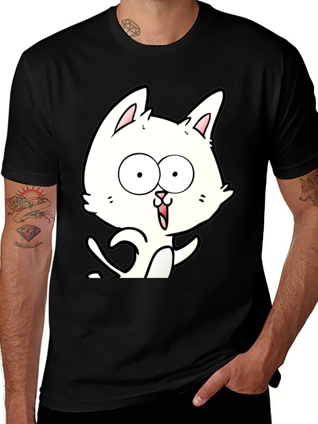 Variant 19 of Cartoon Cat Graphic Tee - Unisex Black T-Shirt