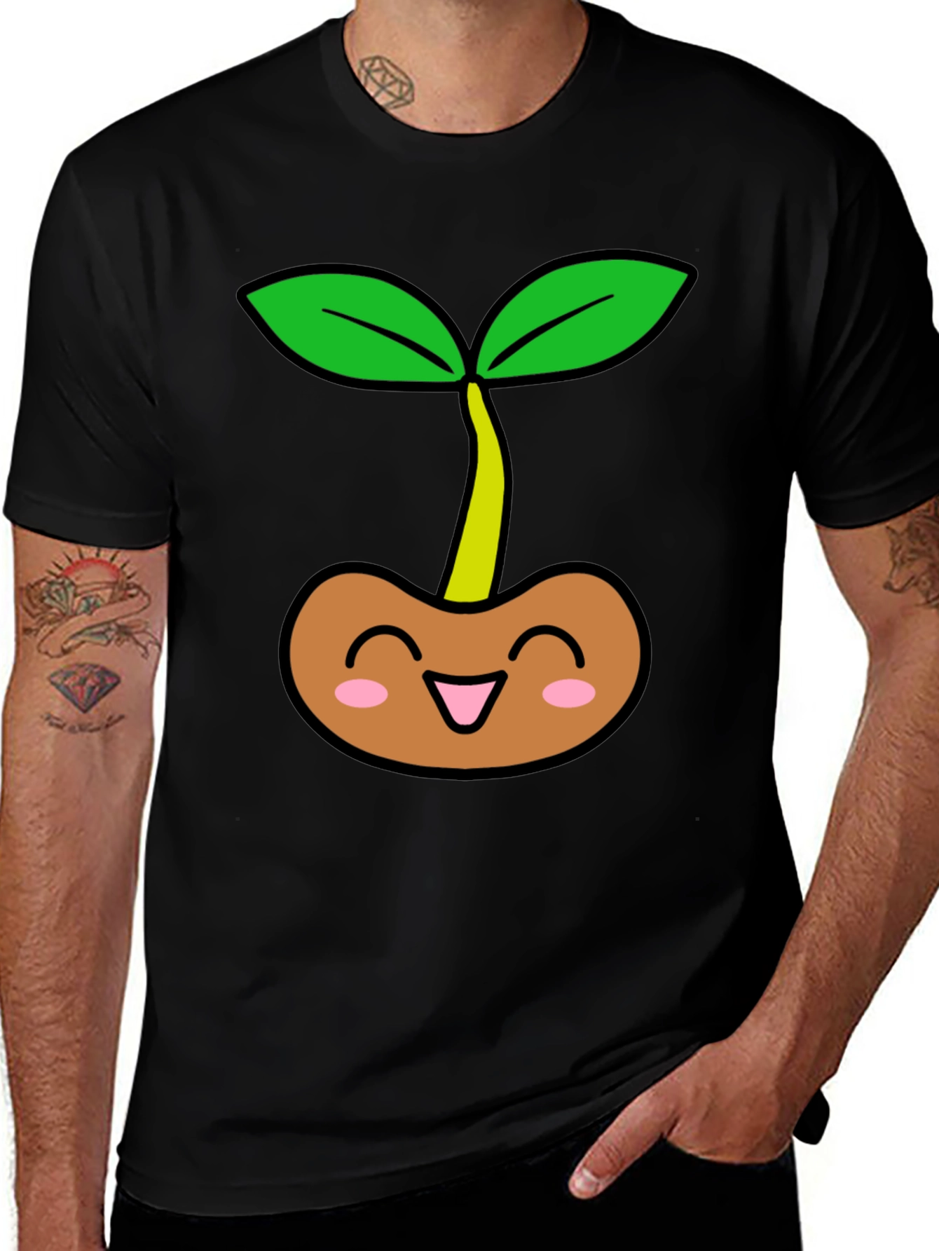 Cute Sprout Graphic Tee - Black Cotton T-Shirt