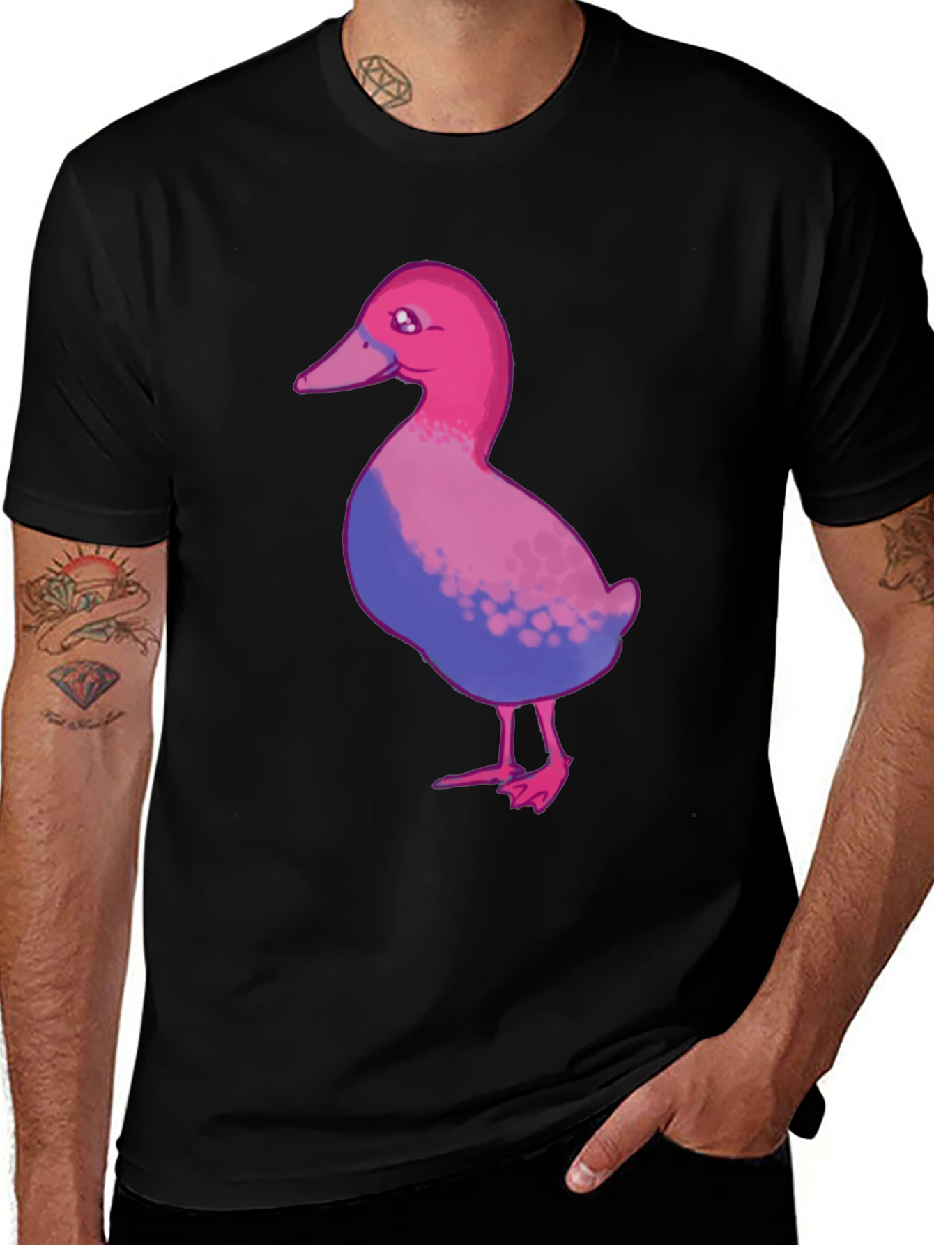 Variant 10 of Bisexual Pride Duck T-Shirt - Black Cotton Blend