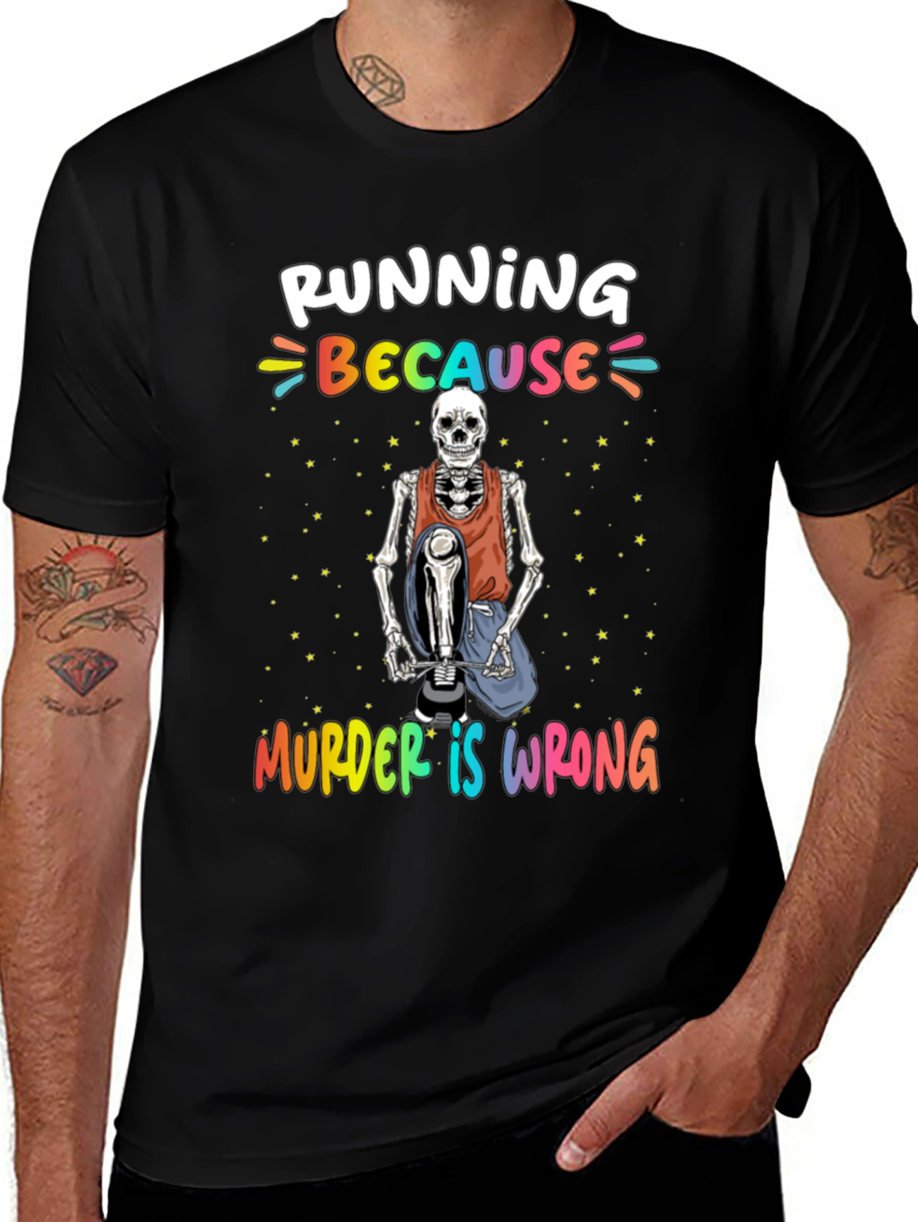 Variant 9 of Running Because Murder Is Wrong Skeleton T-Shirt