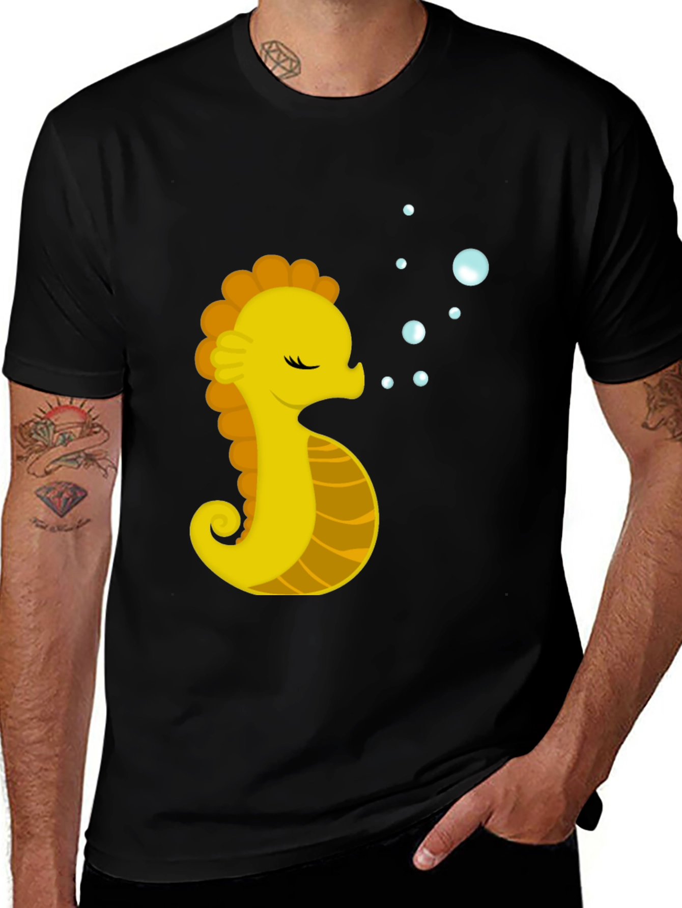 Variant 9 of Seahorse Graphic Tee - Black Cotton Comfort