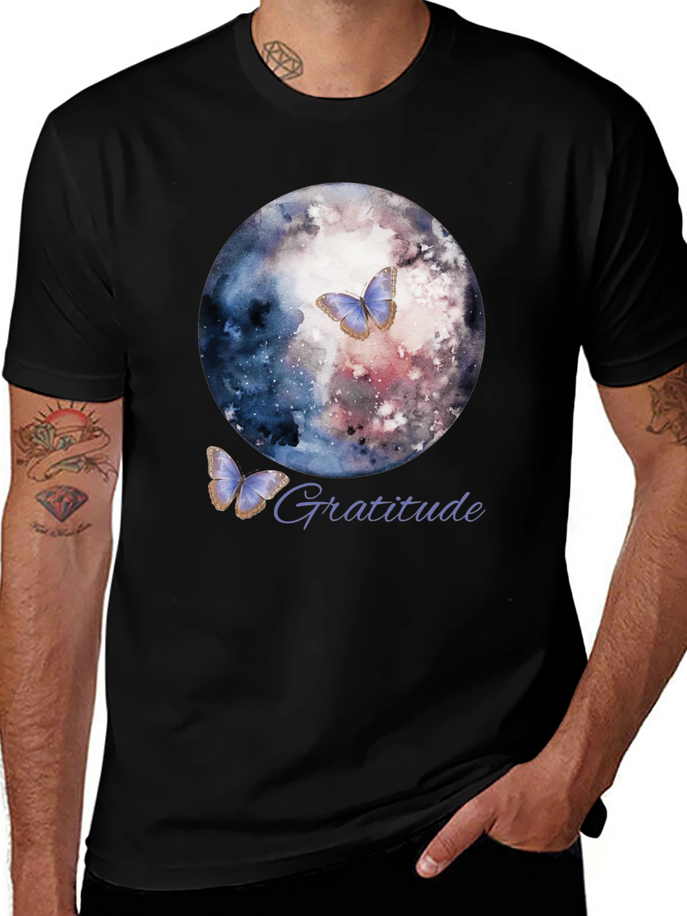 Variant 6 of Gratitude Butterfly Watercolor Graphic Tee