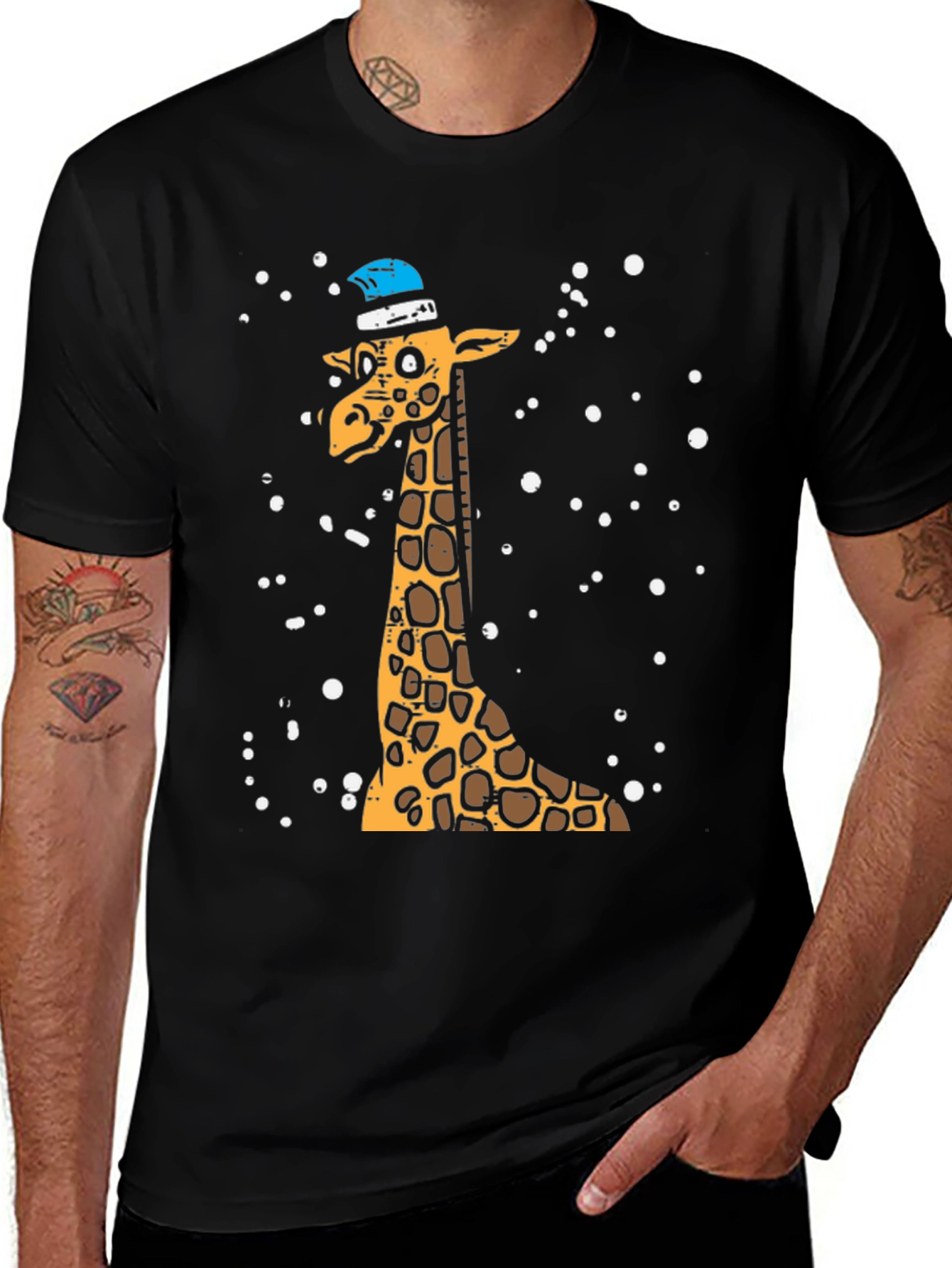 Variant 16 of Giraffe with Santa Hat Graphic Tee