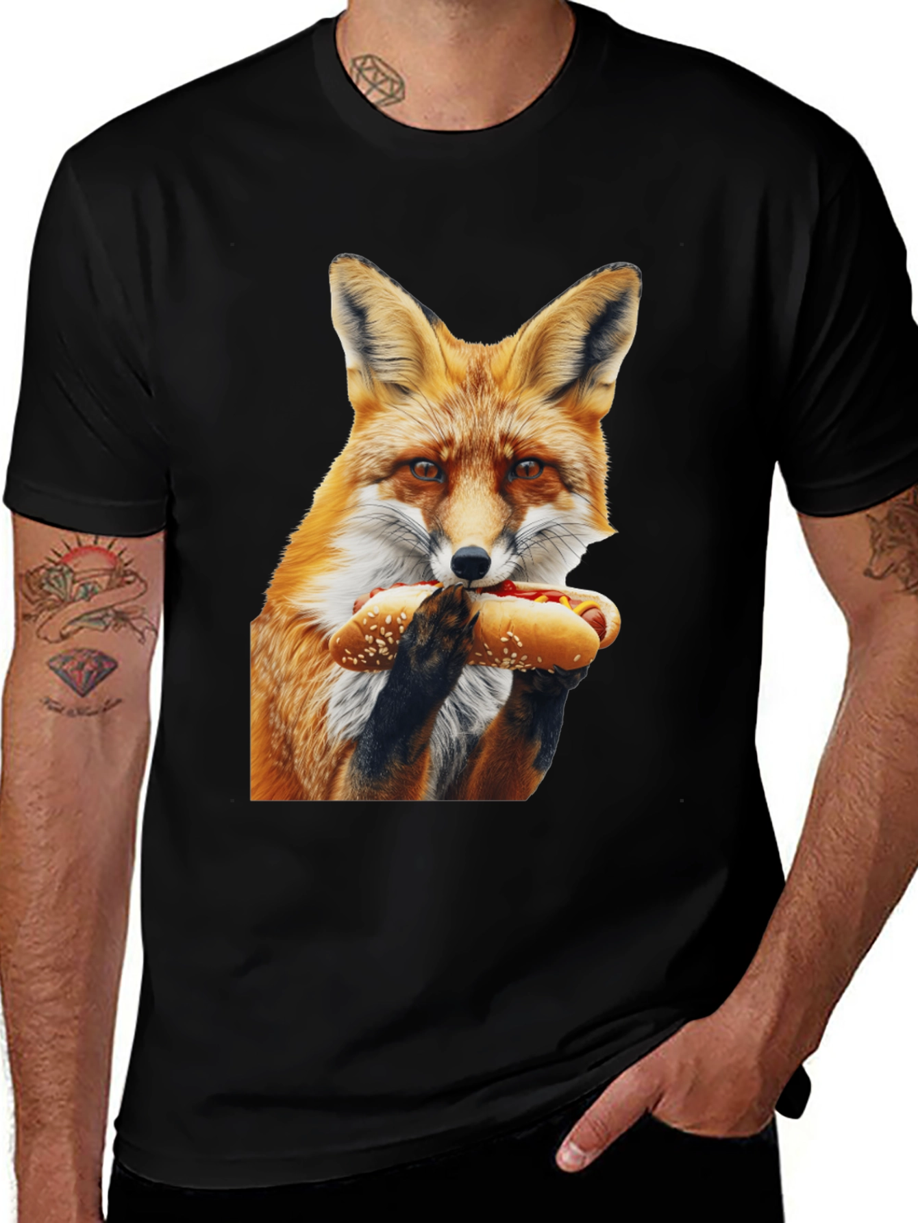 Variant 18 of Fox Eating Hotdog Graphic T-Shirt