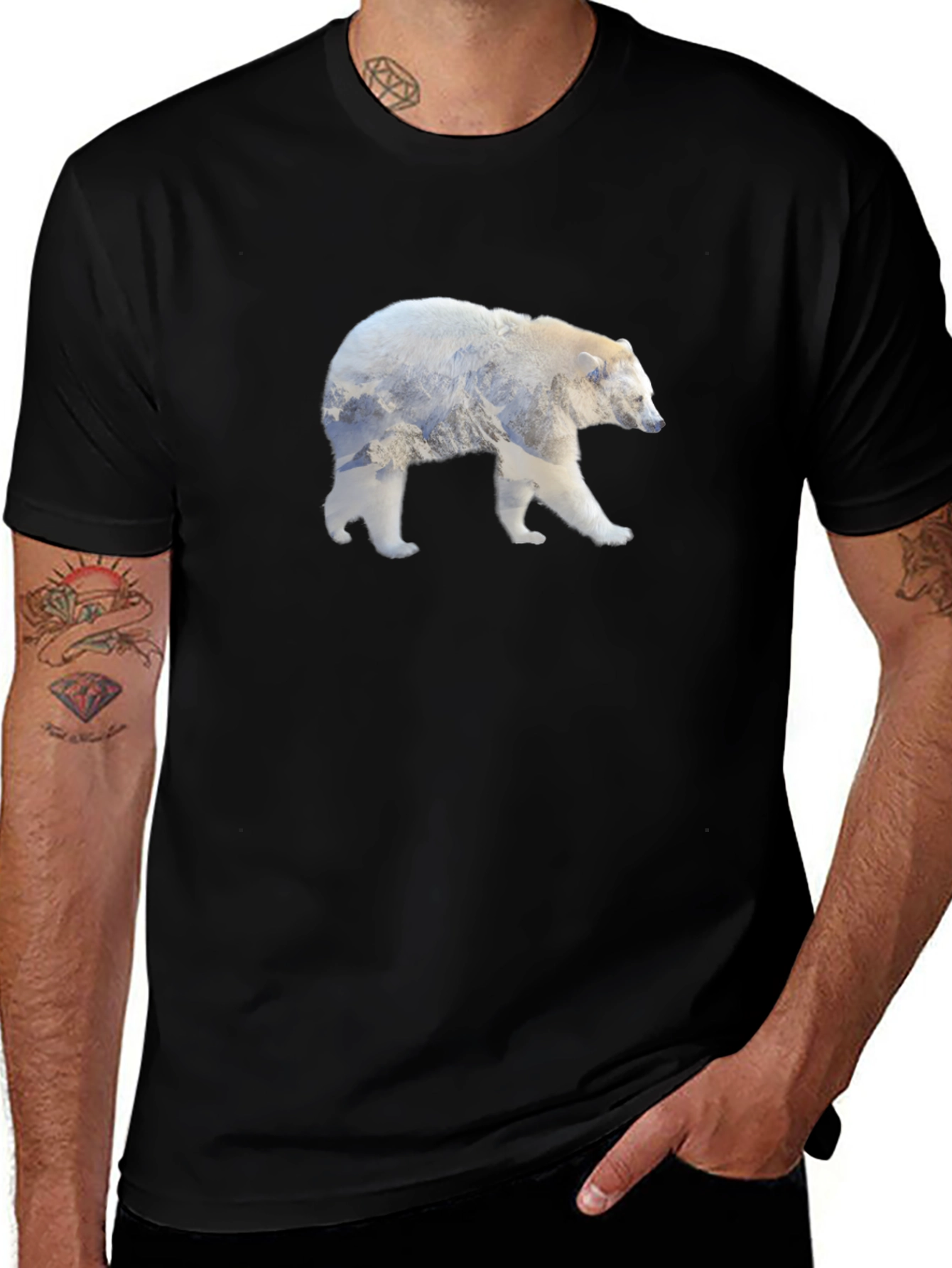 Black Polar Bear Mountain Silhouette T-Shirt main image