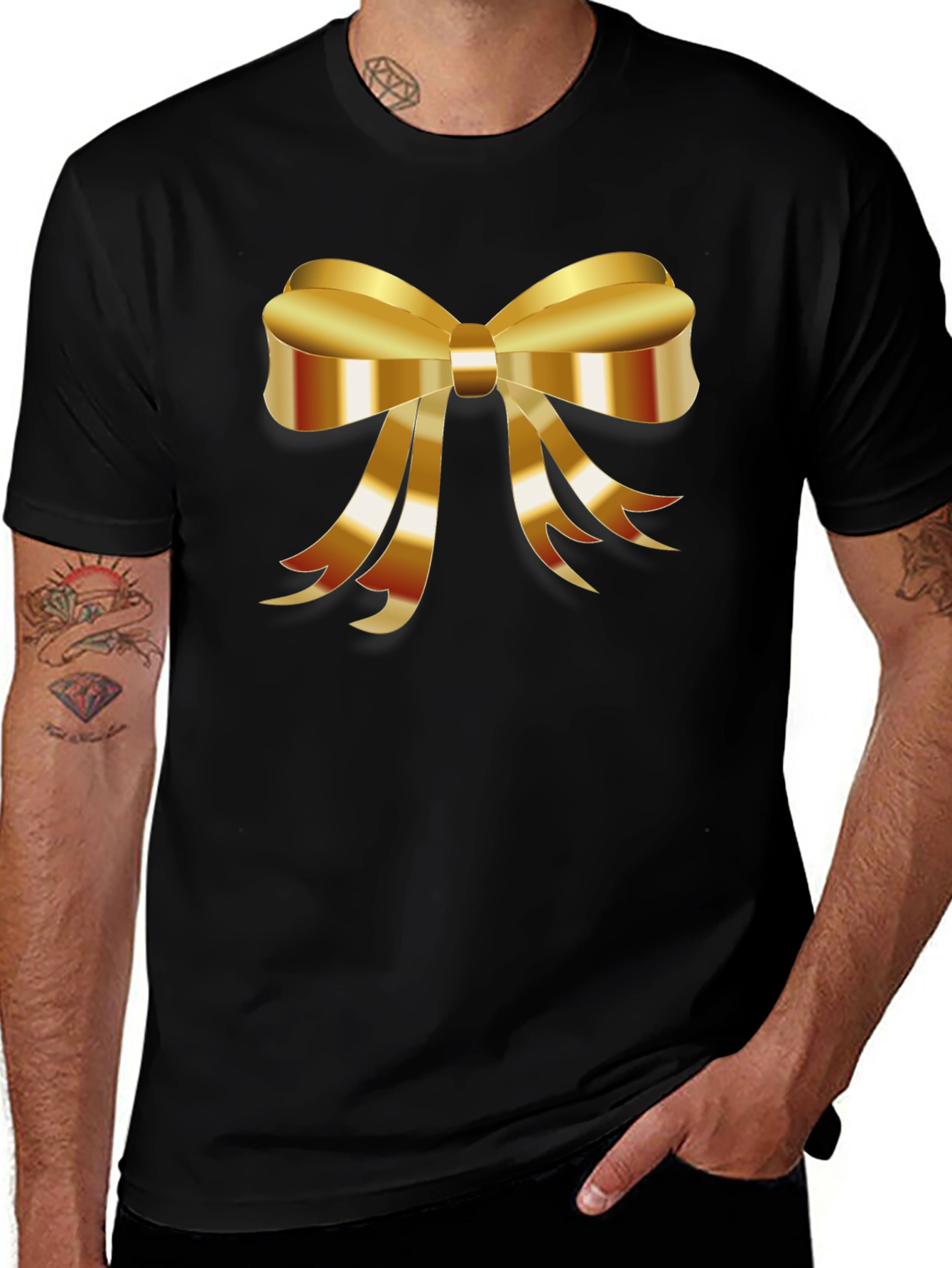 Variant 29 of Men's Black T-Shirt with Golden Bow Graphic