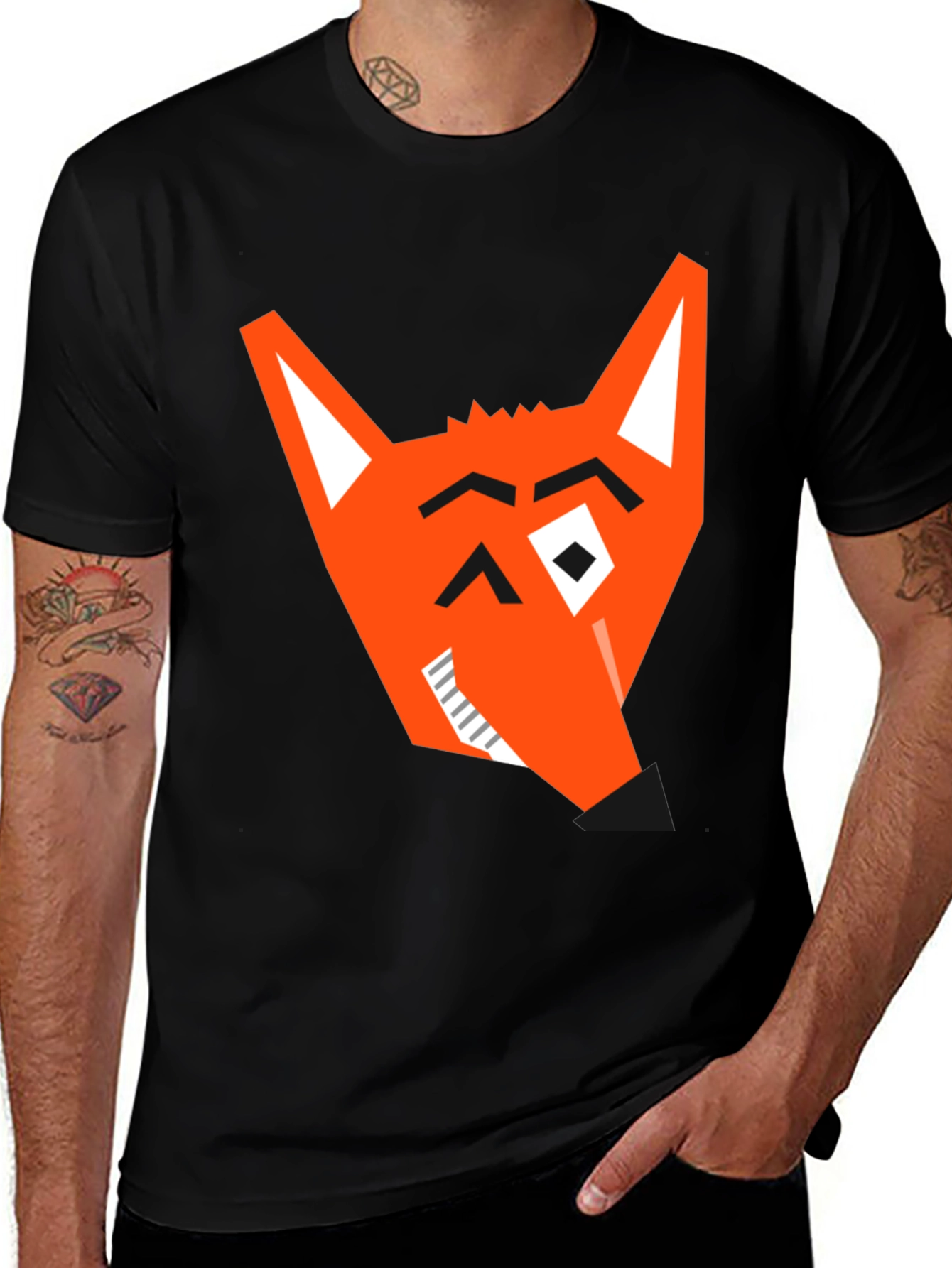 Geometric Fox Graphic Tee - Modern Black T-Shirt