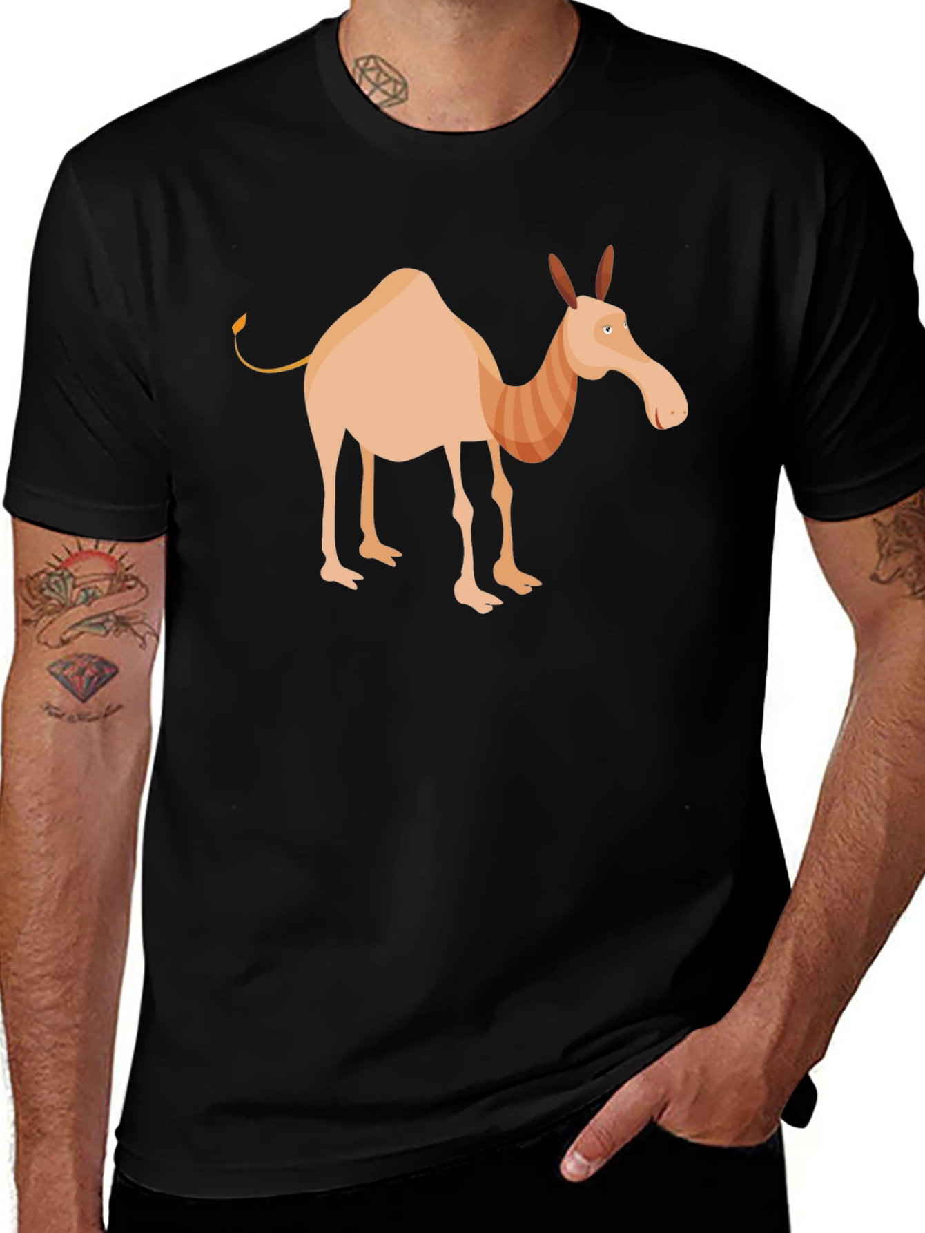 Variant 25 of Cartoon Camel Graphic Tee - Unisex Black T-Shirt