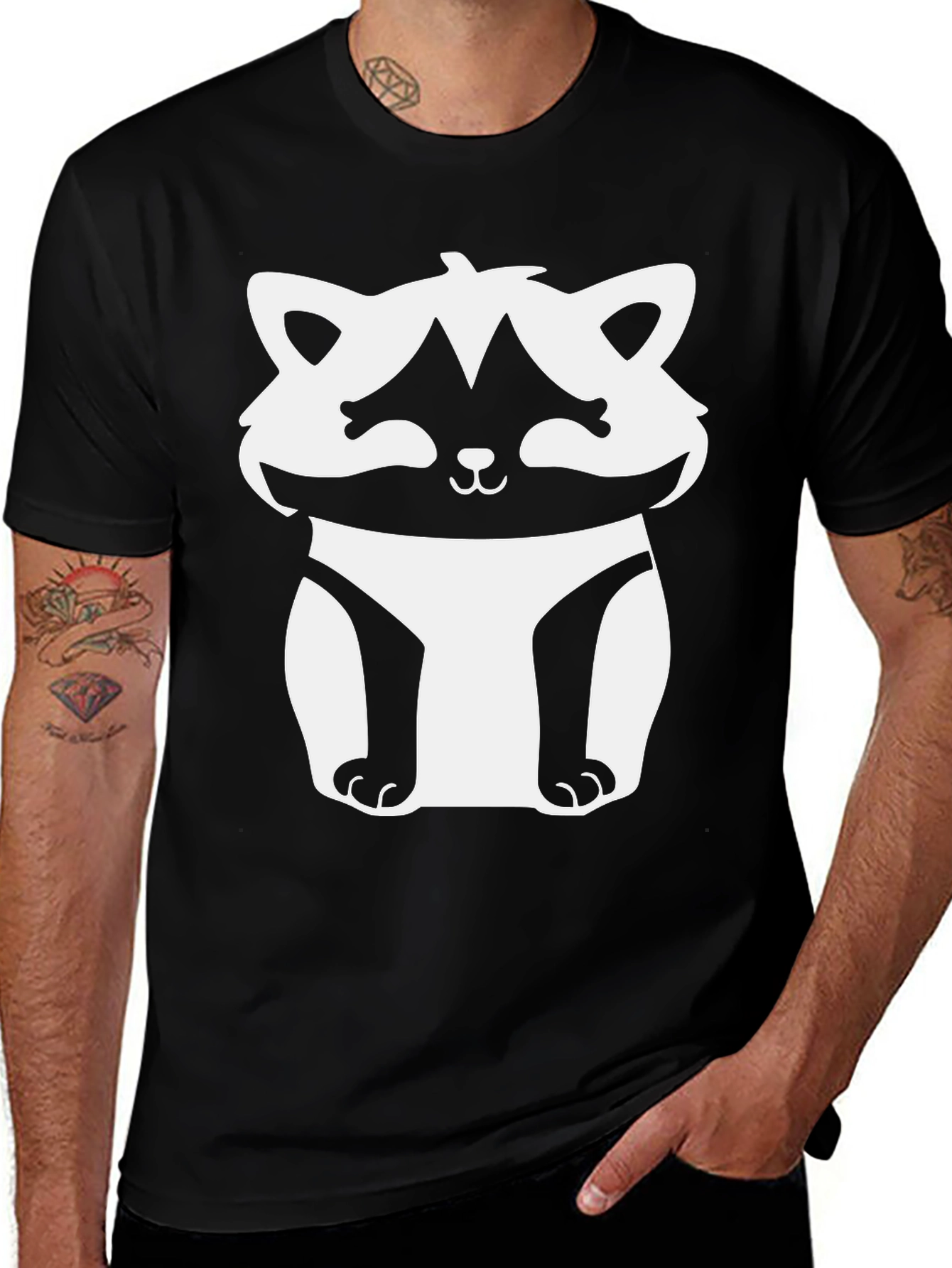 Variant 2 of Cute Raccoon Graphic Tee - Black Cotton T-Shirt