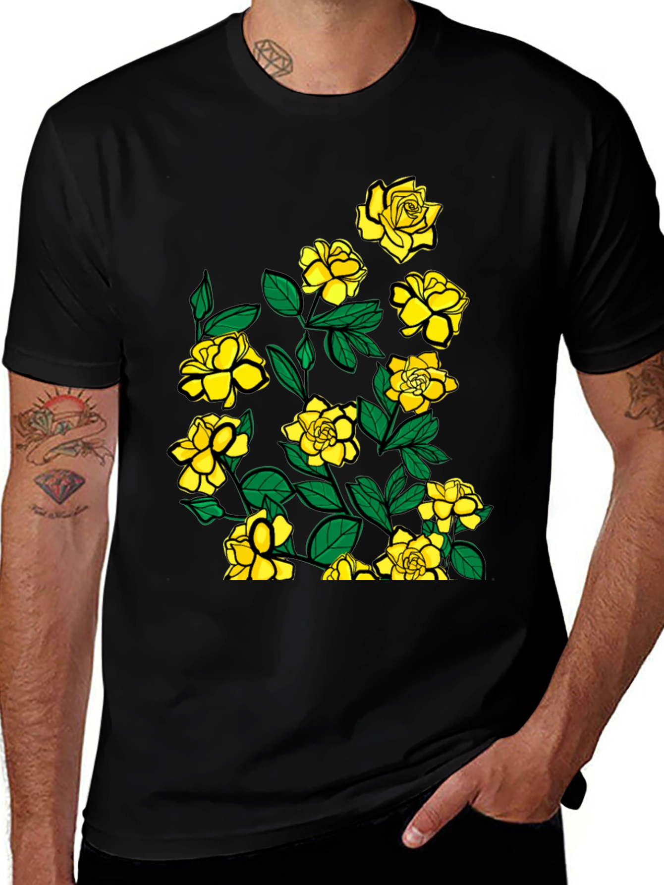 Variant 14 of Floral Print Black T-Shirt