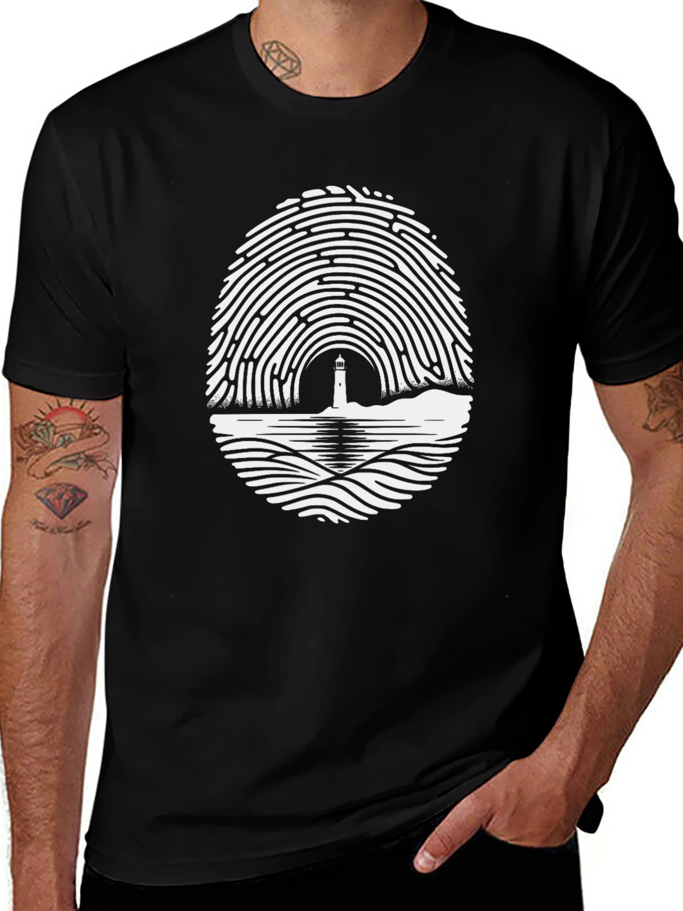 Variant 6 of Lighthouse Fingerprint Graphic Tee - Unique Design