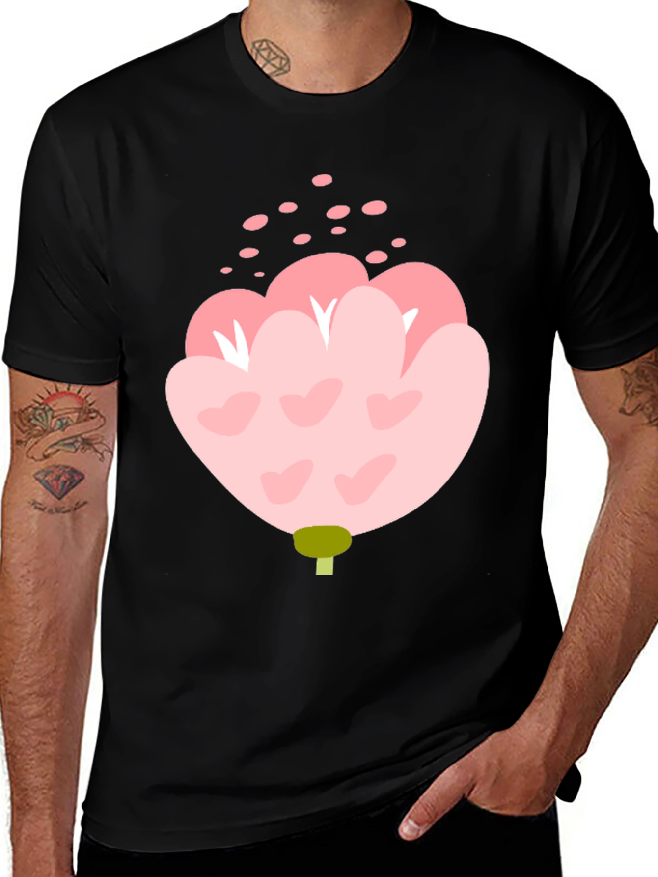 Variant 26 of Pink Floral Graphic Tee - Black Cotton Blend