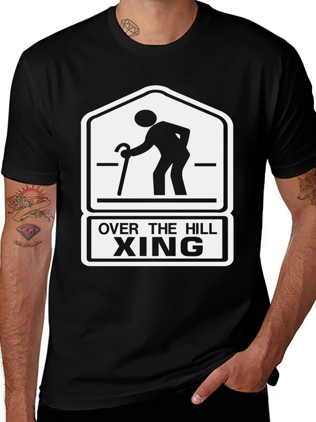 Black Over The Hill Xing Graphic T-Shirt - Black Cotton Blend main image