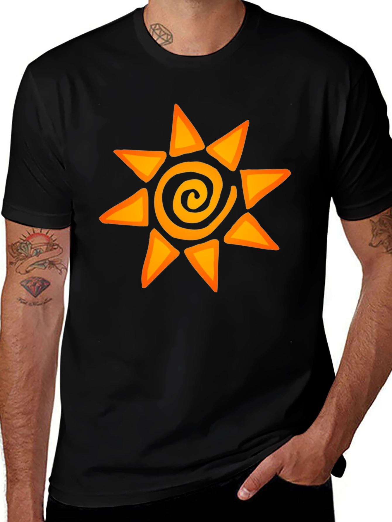 Variant 7 of Spiral Sun Graphic Tee - Black Cotton Blend T-Shirt