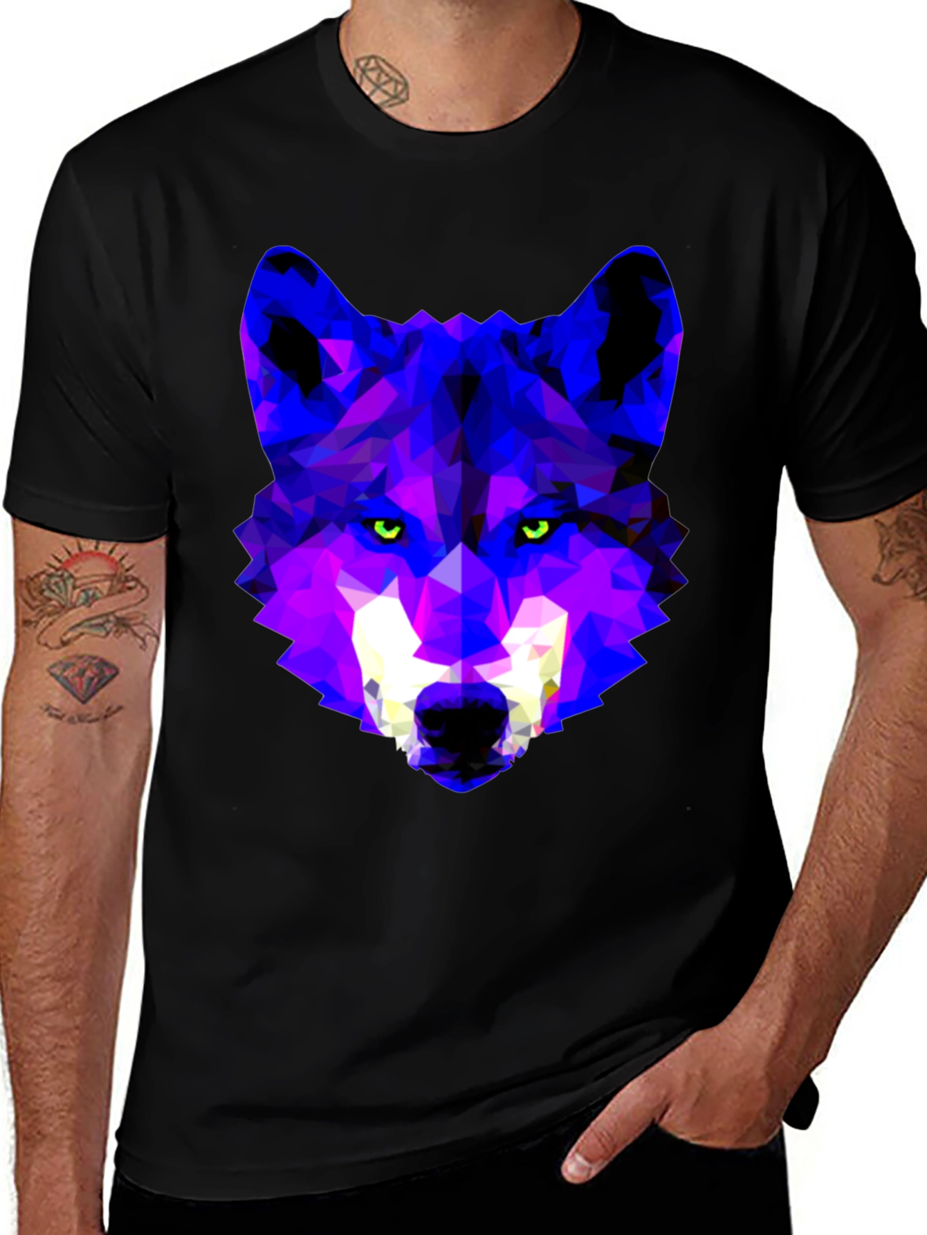 Variant 7 of Geometric Wolf Head Graphic Tee - Trendy Streetwear