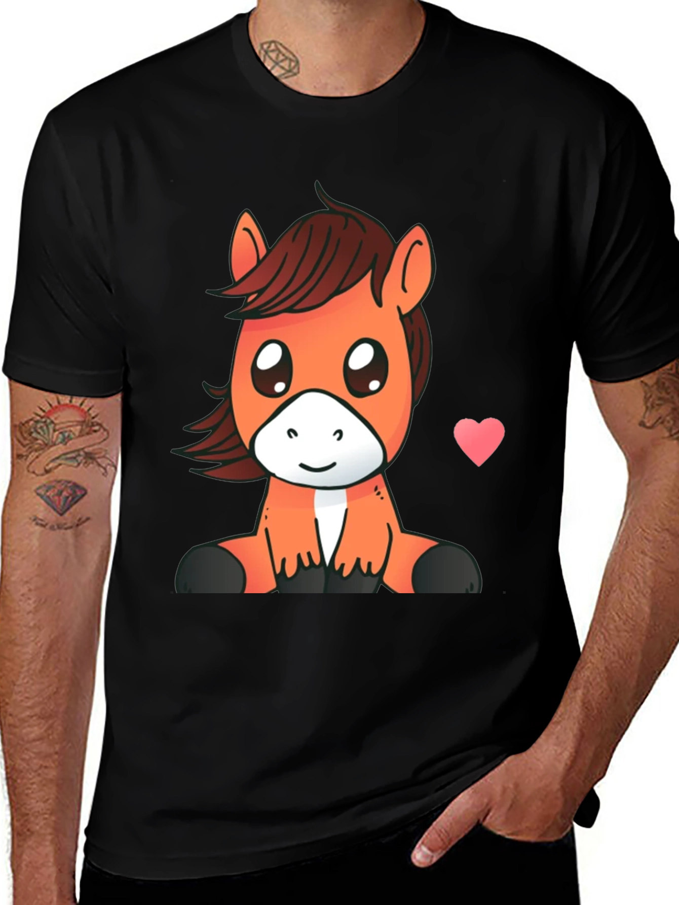 Variant 9 of Cute Cartoon Horse Graphic Tee - Black