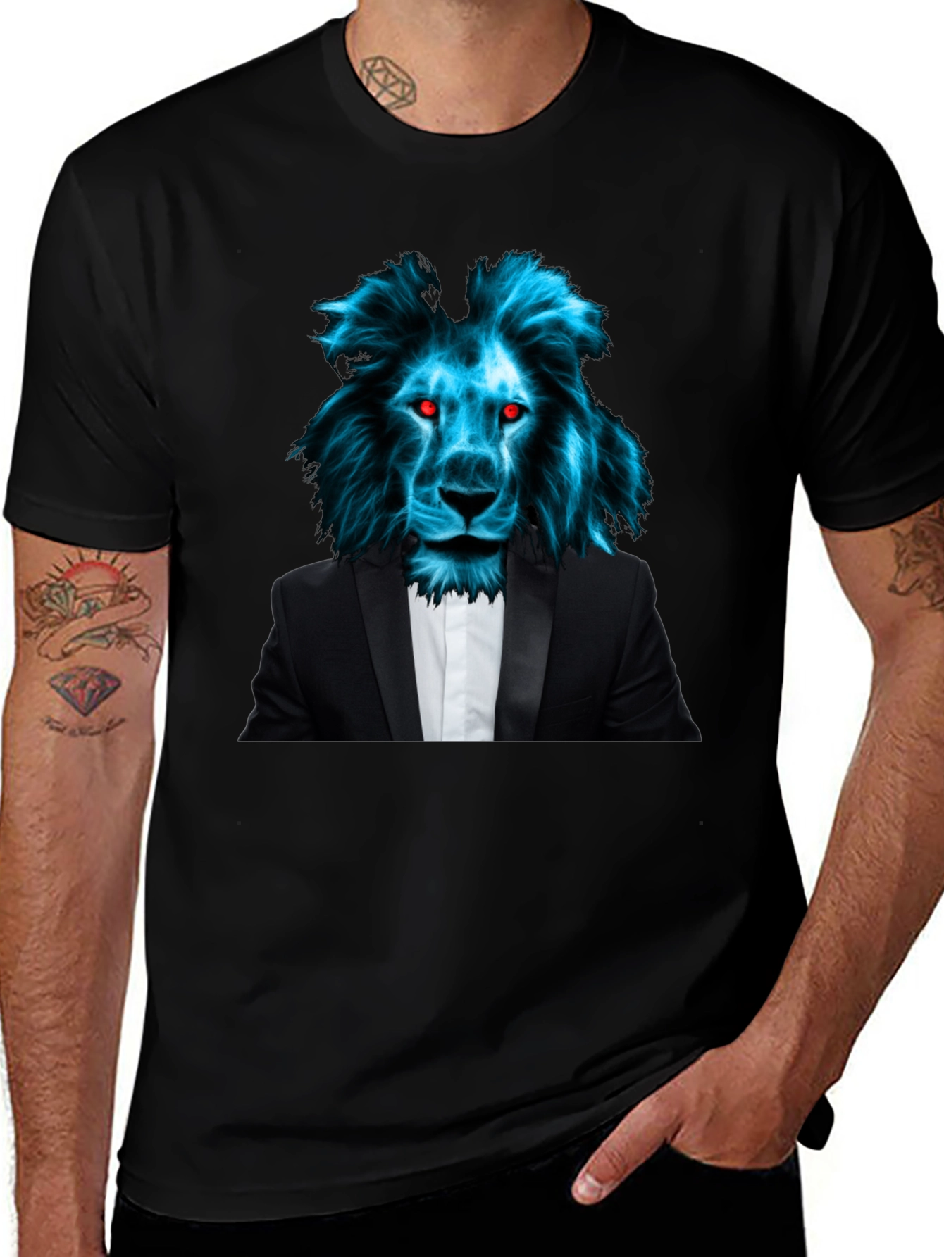 Variant 21 of Lion Head Tuxedo Graphic Tee - Men's Black T-Shirt