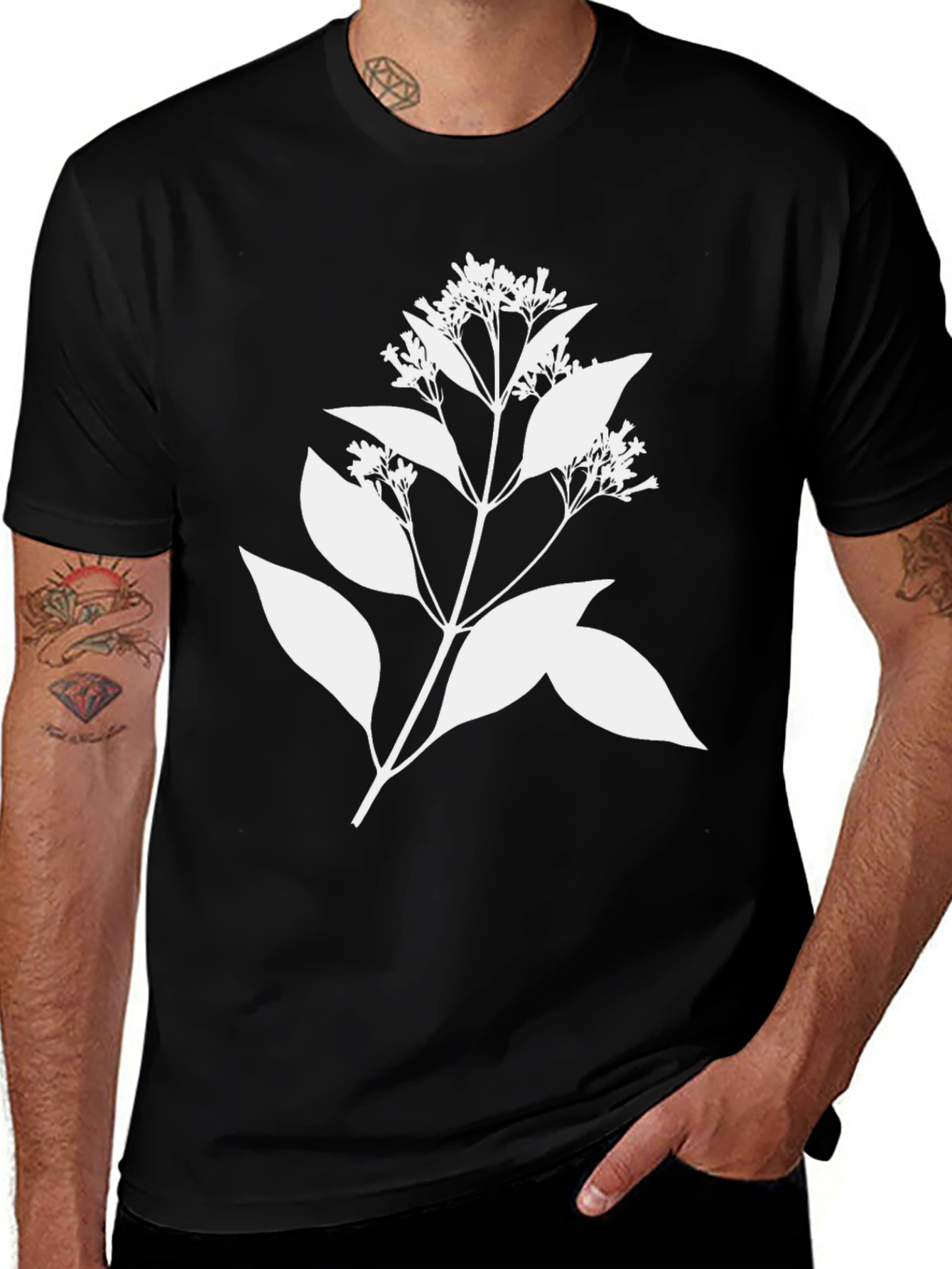 Botanical Print Black T-Shirt