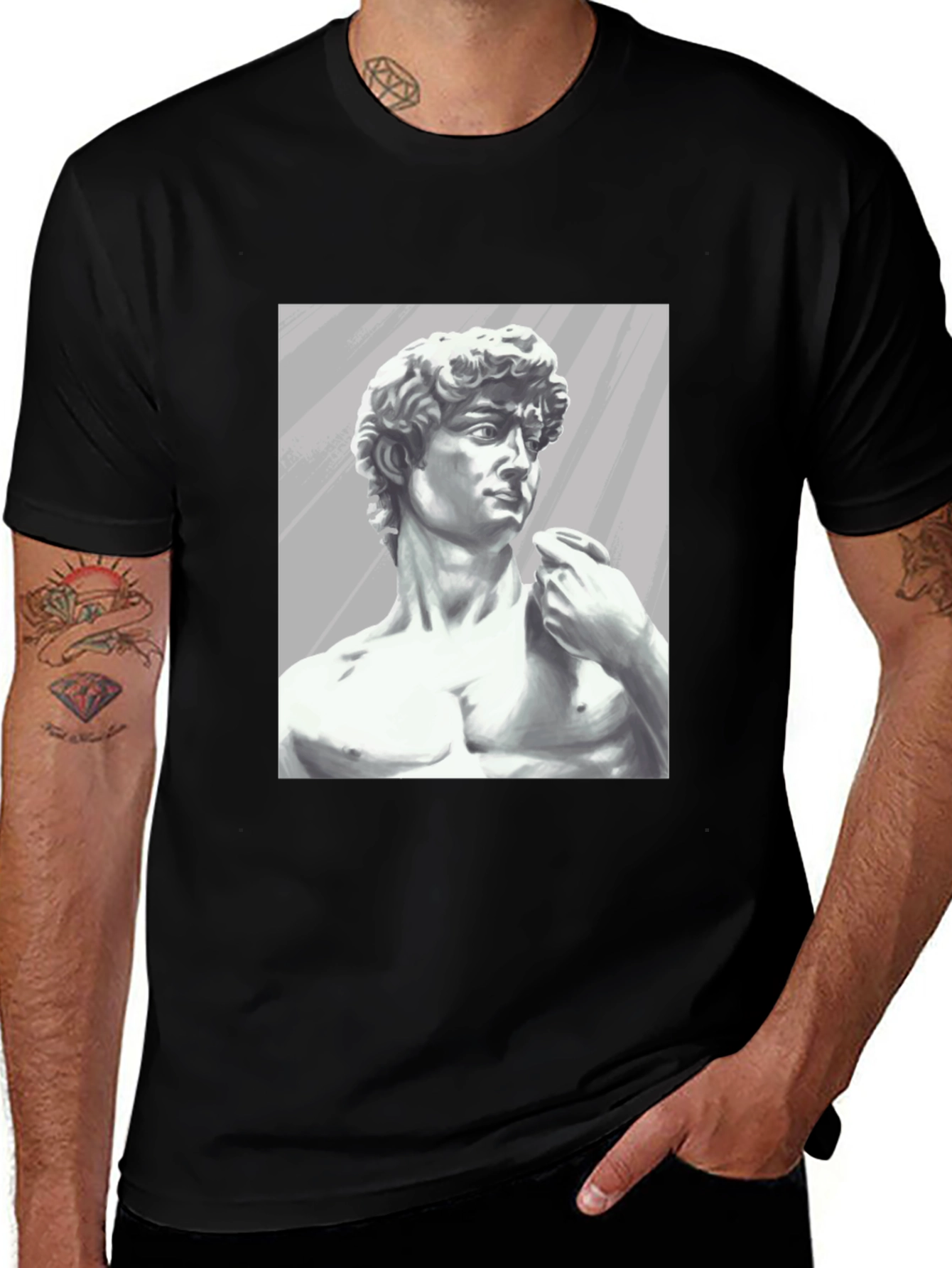 David Statue Graphic Tee - Black Cotton Blend T-Shirt