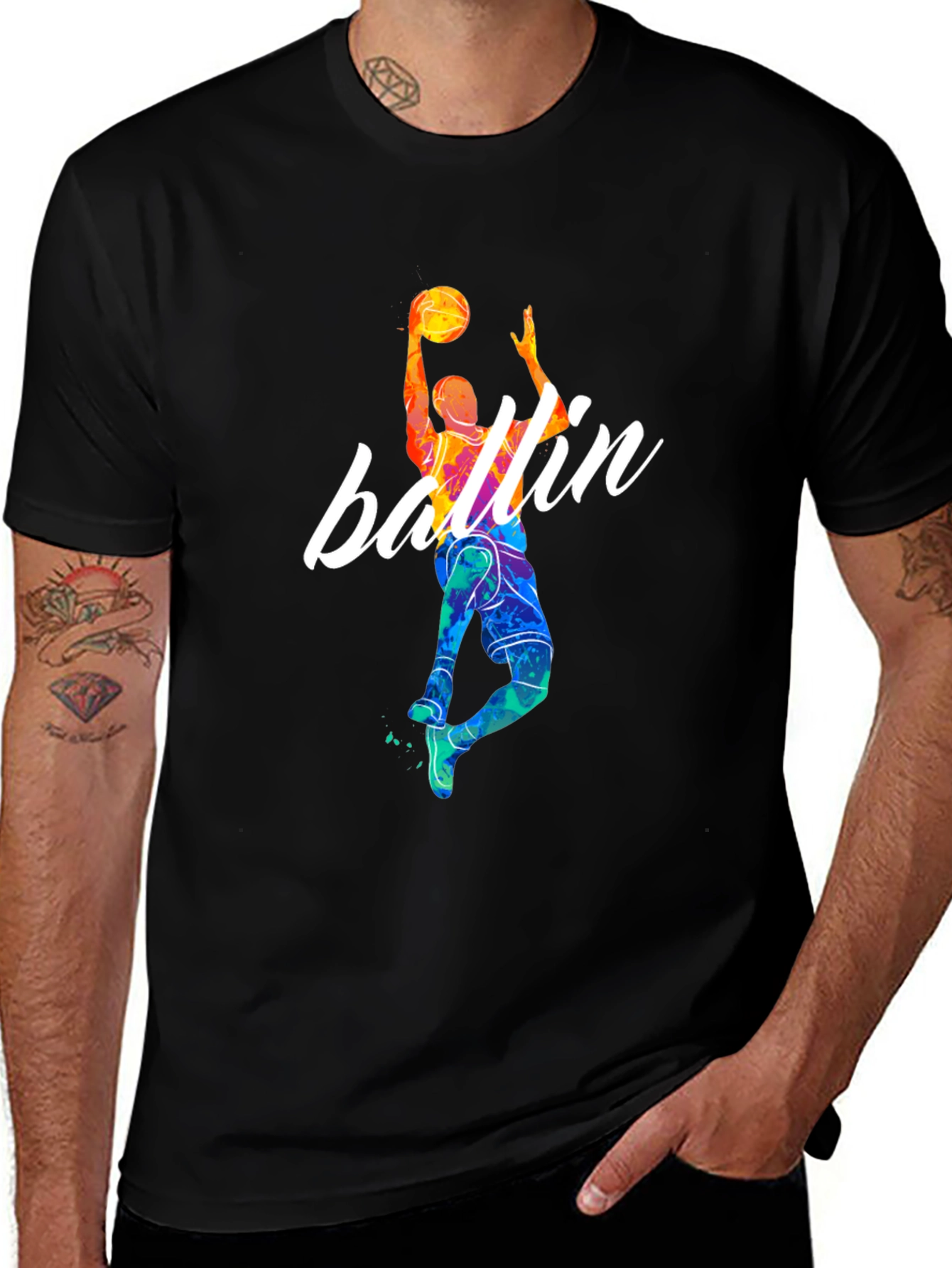 Variant 27 of Ballin' Graphic Tee - Black Basketball T-Shirt