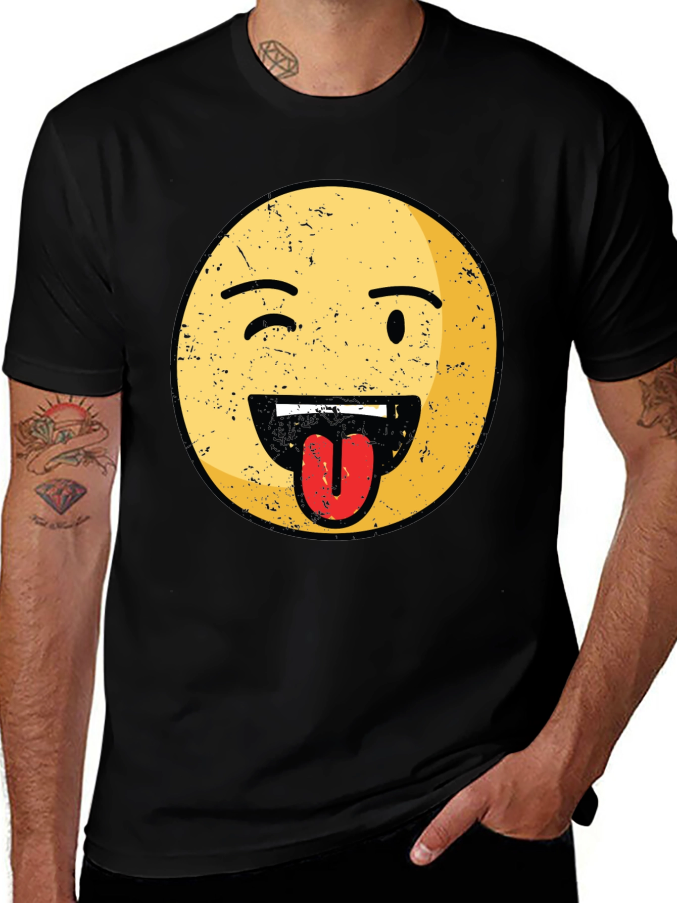 Variant 10 of Winking Emoji Tongue Out Graphic Tee - Black