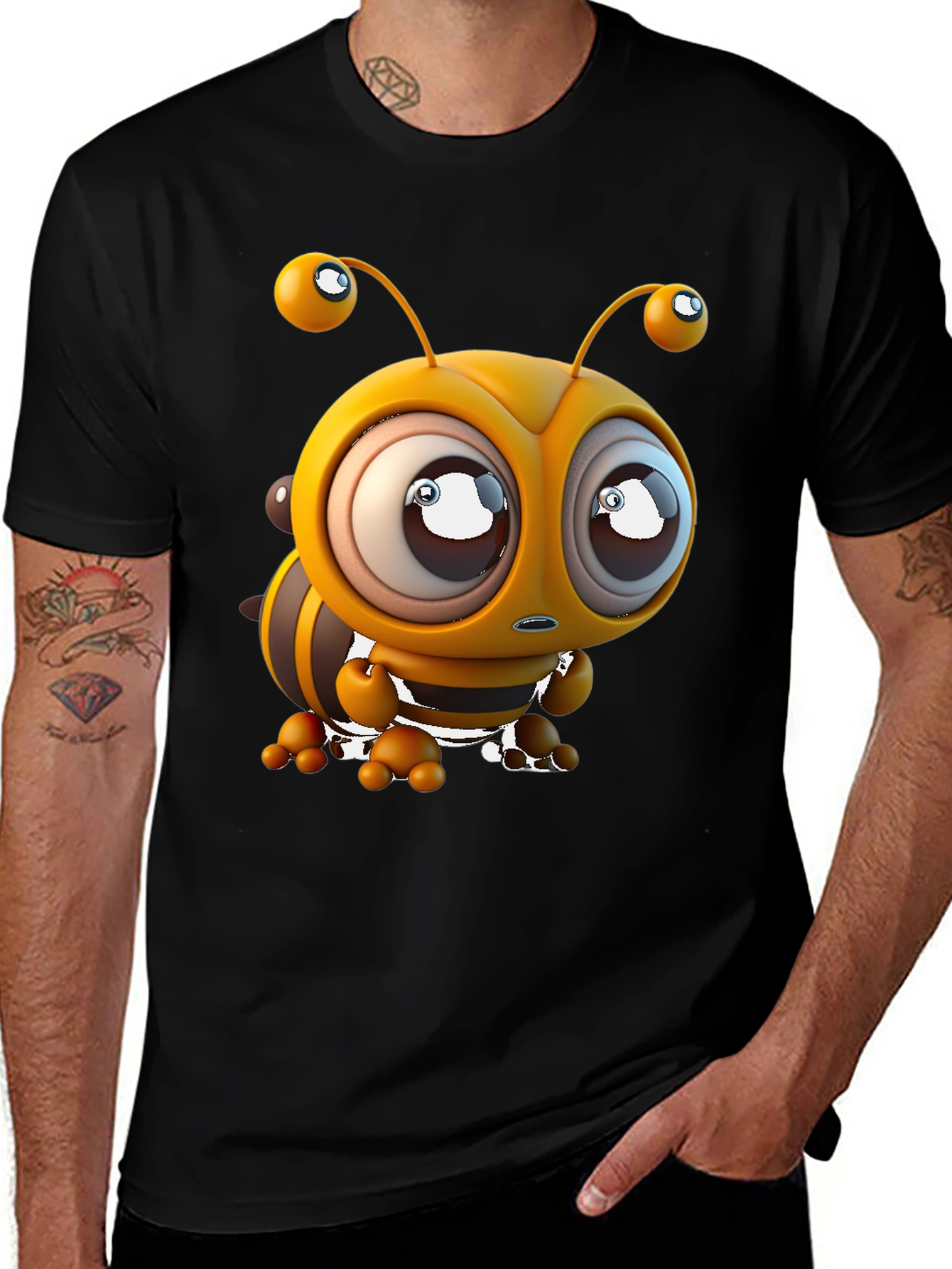 Variant 8 of Cartoon Bee Graphic Tee - Black T-Shirt