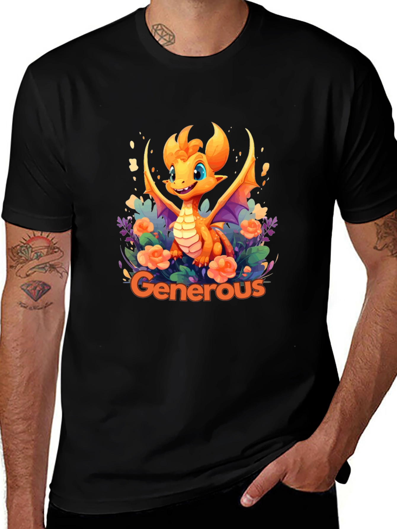 Black Generous Dragon Graphic T-Shirt main image