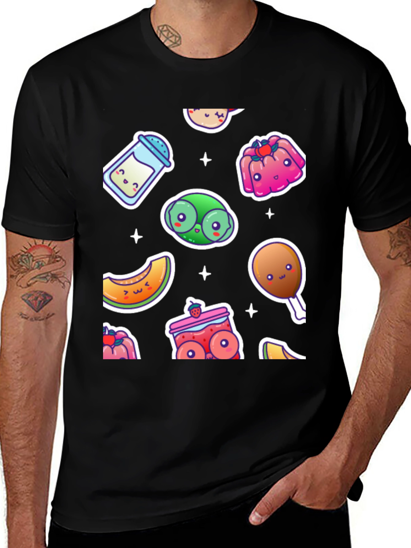 Variant 29 of Kawaii Food Pattern Black T-Shirt