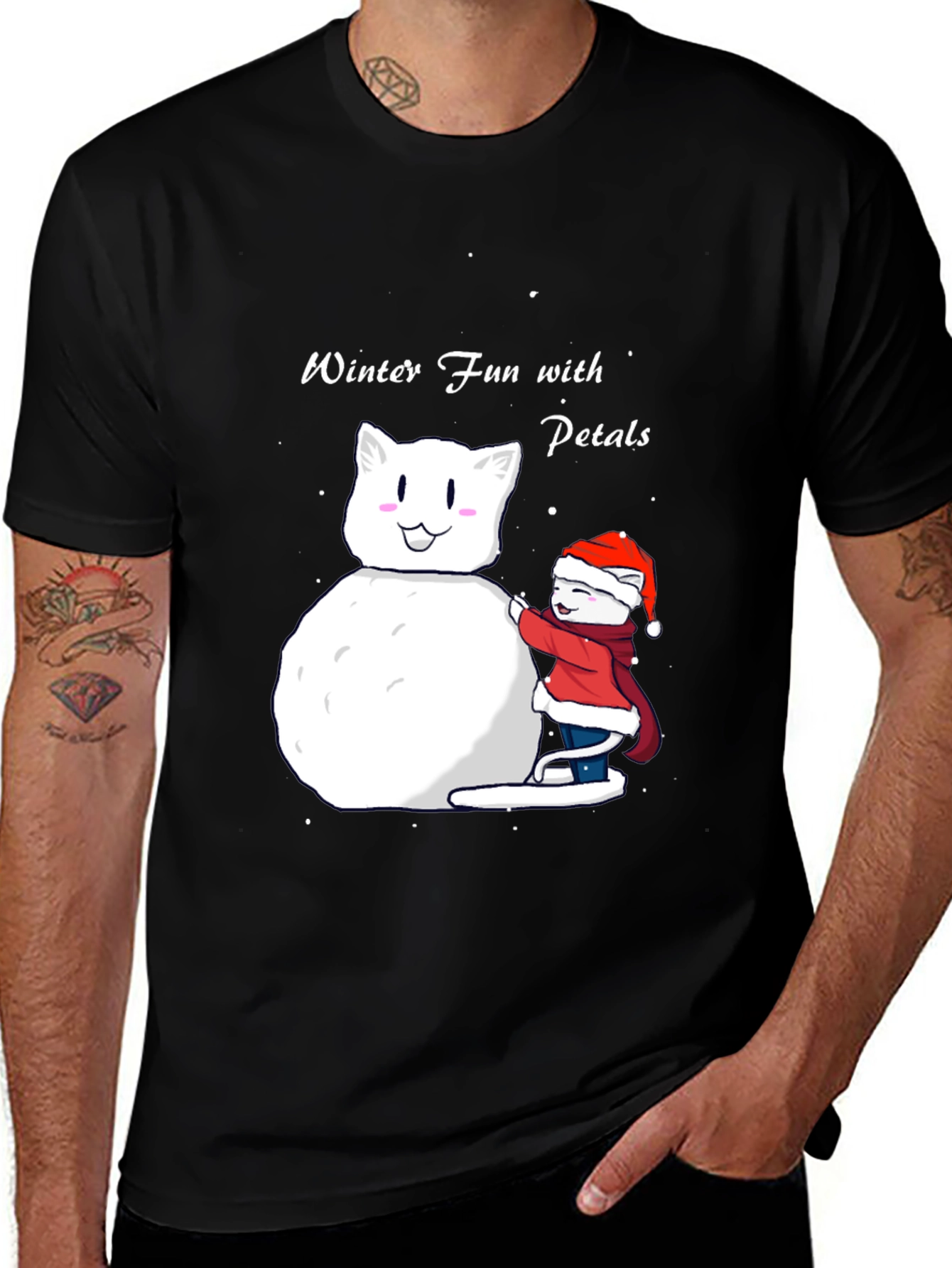 Variant 5 of Winter Fun with Petals Black Graphic T-Shirt