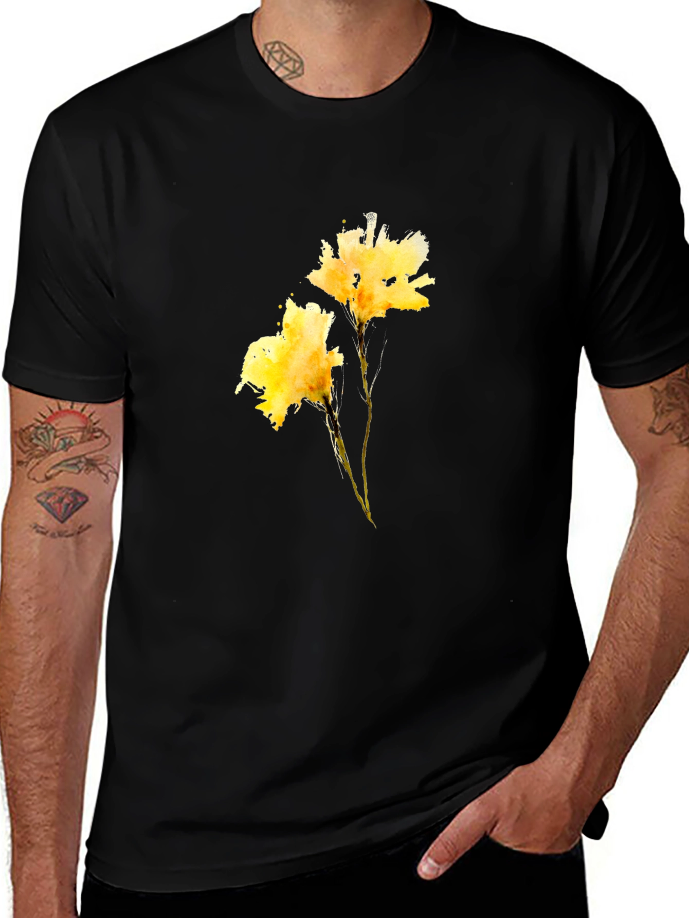 Variant 20 of Black Tee with Yellow Flower Print