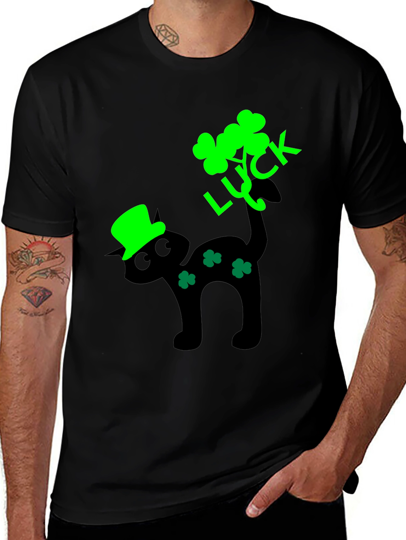 Lucky Cat St. Patrick's Day Black T-Shirt