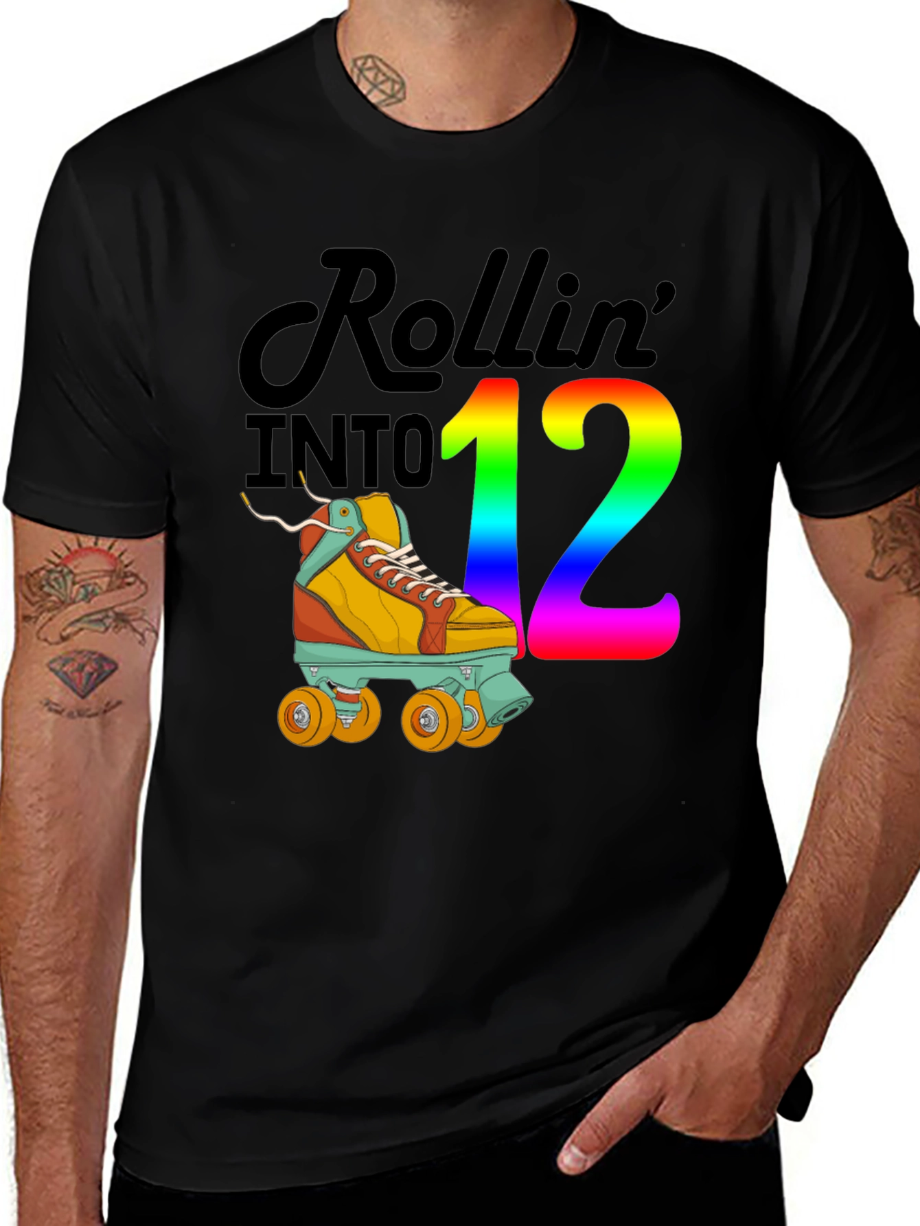 Black Rollin' into 12 T-Shirt, Roller Skate Birthday Tee main image