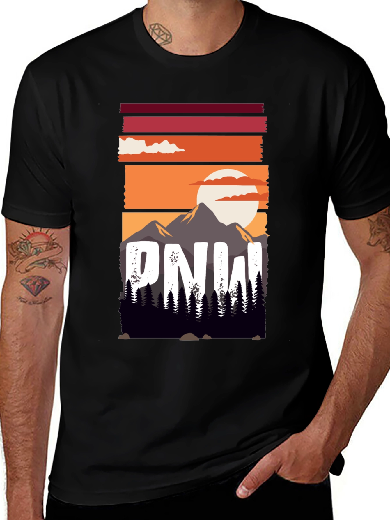 Variant 26 of PNW Mountain Sunset Graphic Tee - Nature Lover's Shirt