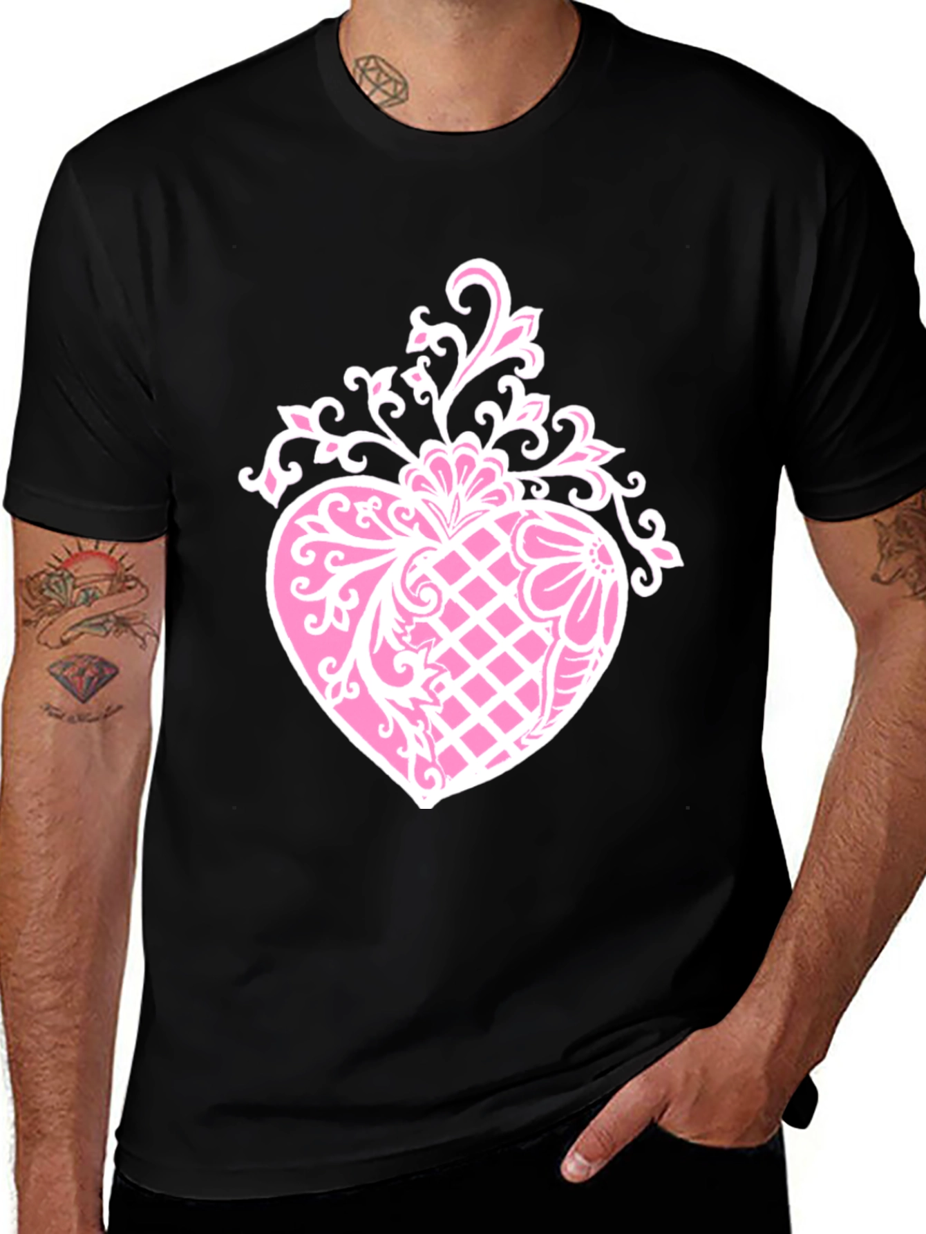 Variant 18 of Stylish Black T-Shirt with Pink Heart Design