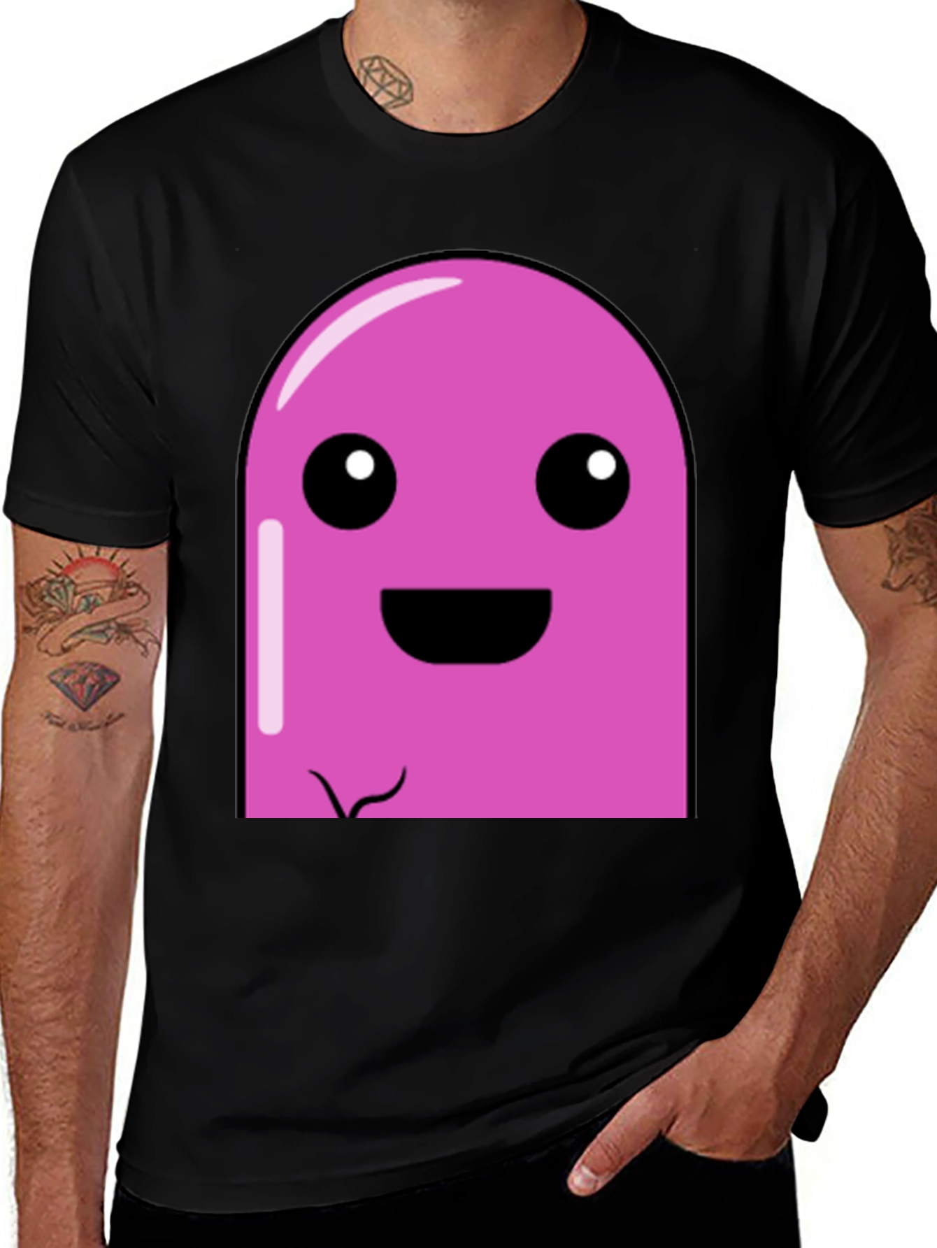 Variant 27 of Pink Cartoon Character Graphic Black T-Shirt
