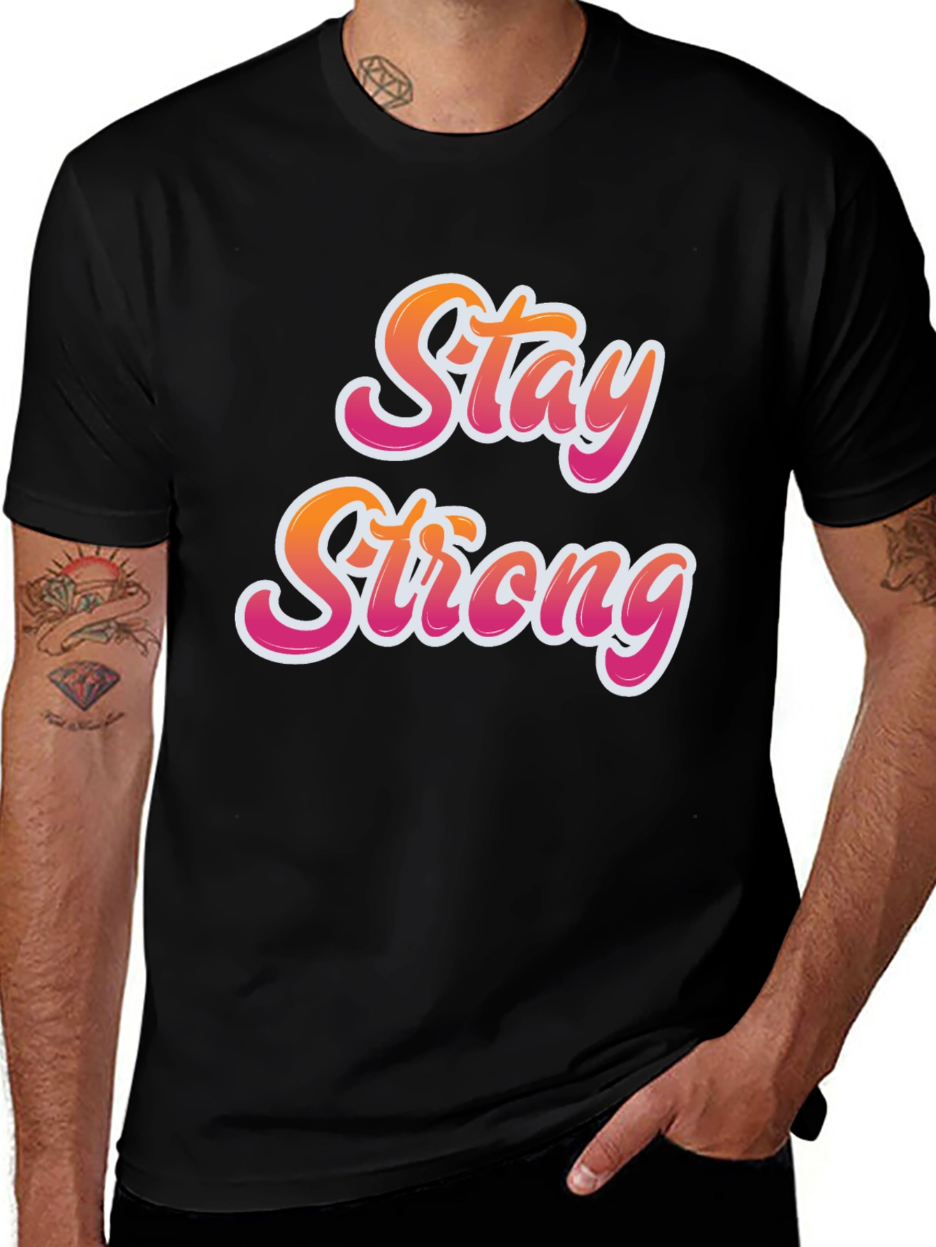 Black Stay Strong Graphic Tee - Black Cotton Comfort main image