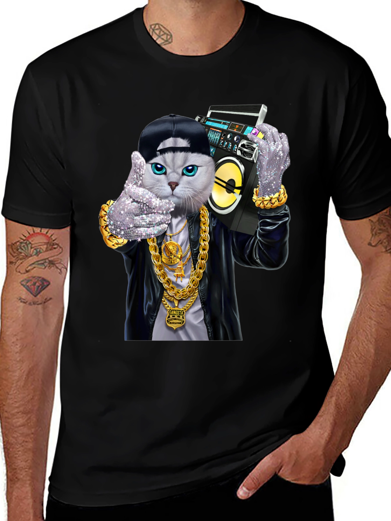 Variant 17 of Gangsta Cat T-Shirt - Boombox Cool