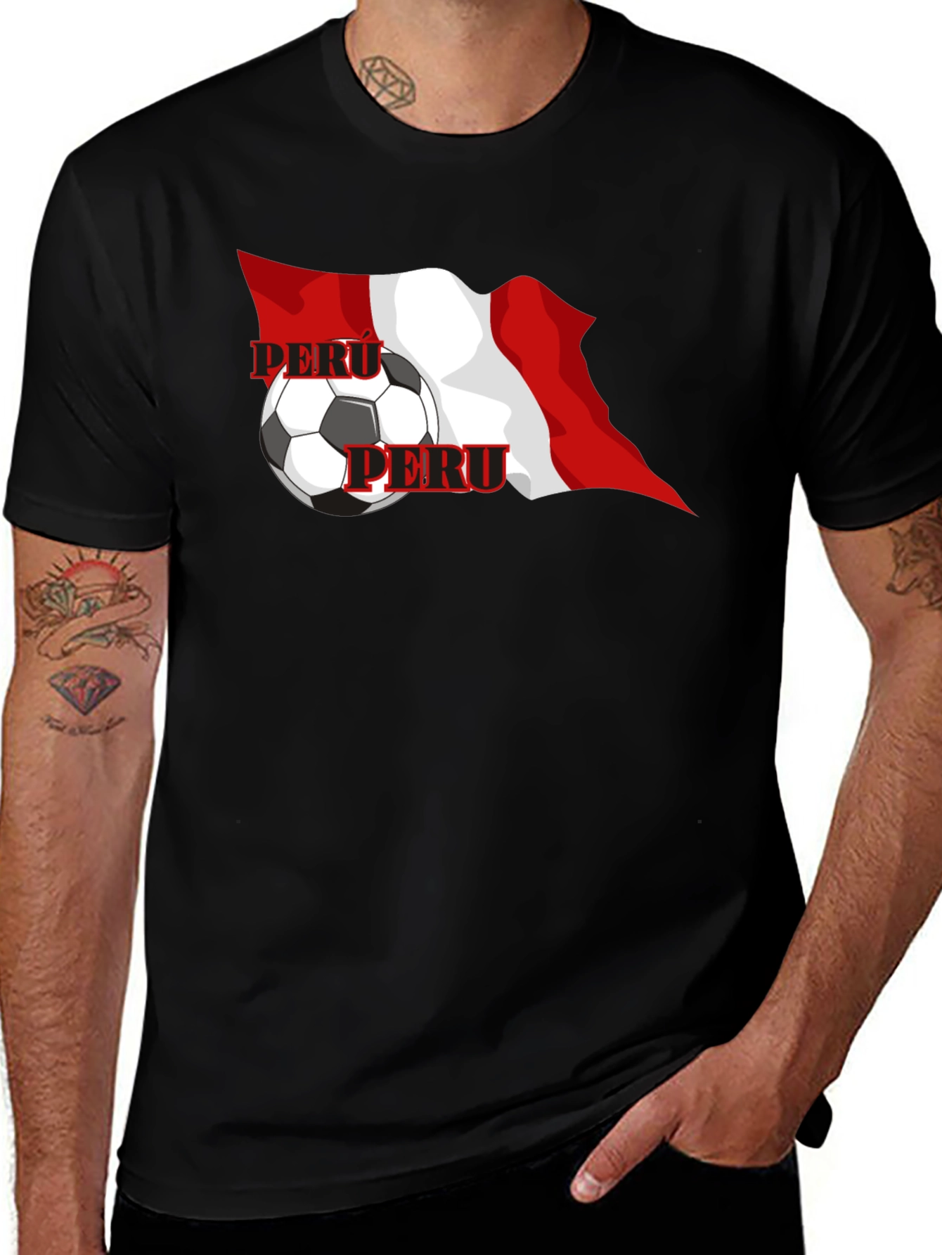 Peru Flag Soccer Graphic Black T-Shirt