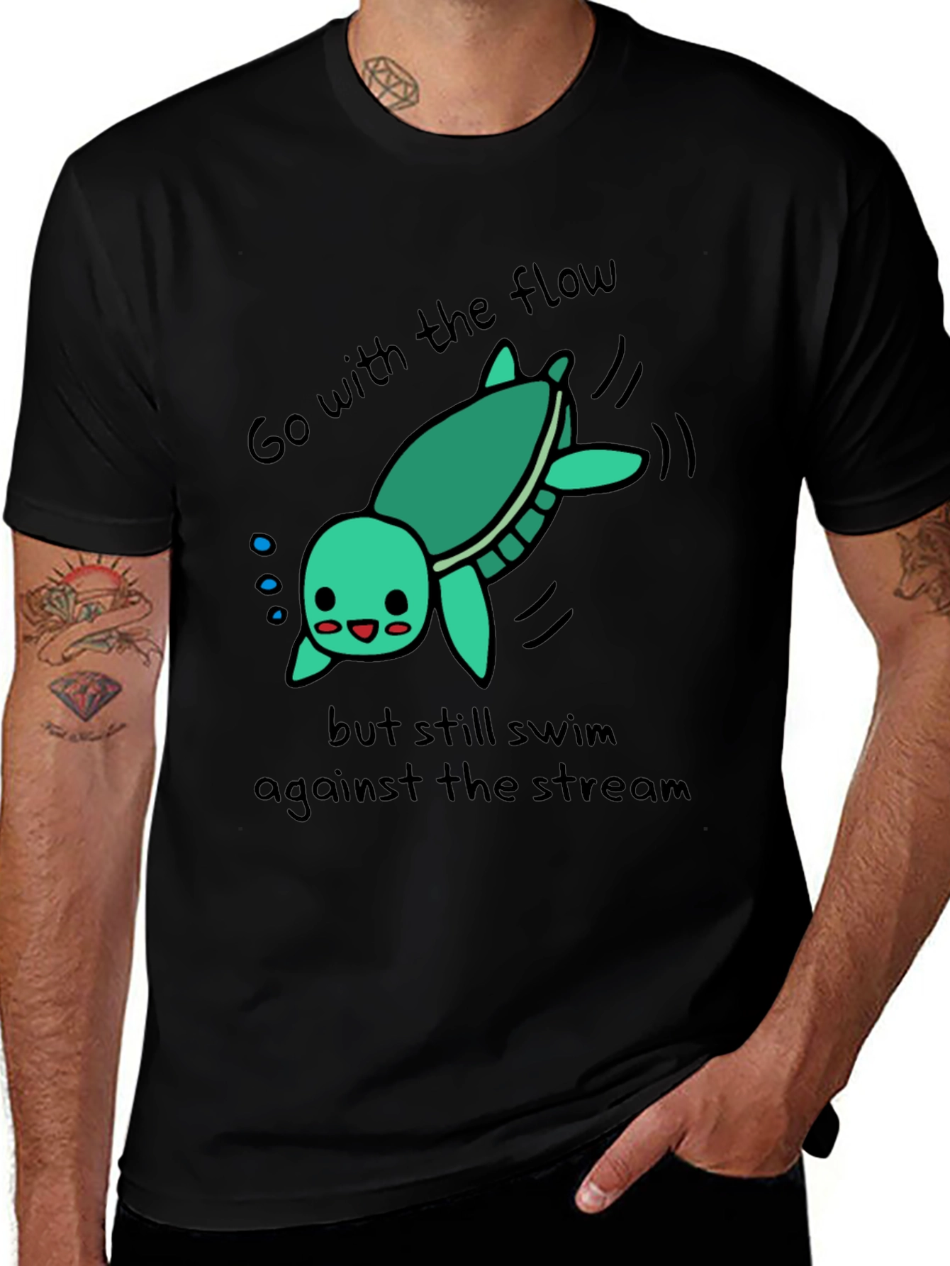 Variant 12 of Cute Turtle 'Go With The Flow' Graphic T-Shirt