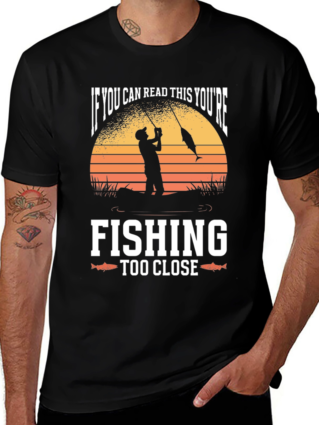 Black Funny Fishing T-Shirt - You're Fishing Too Close main image