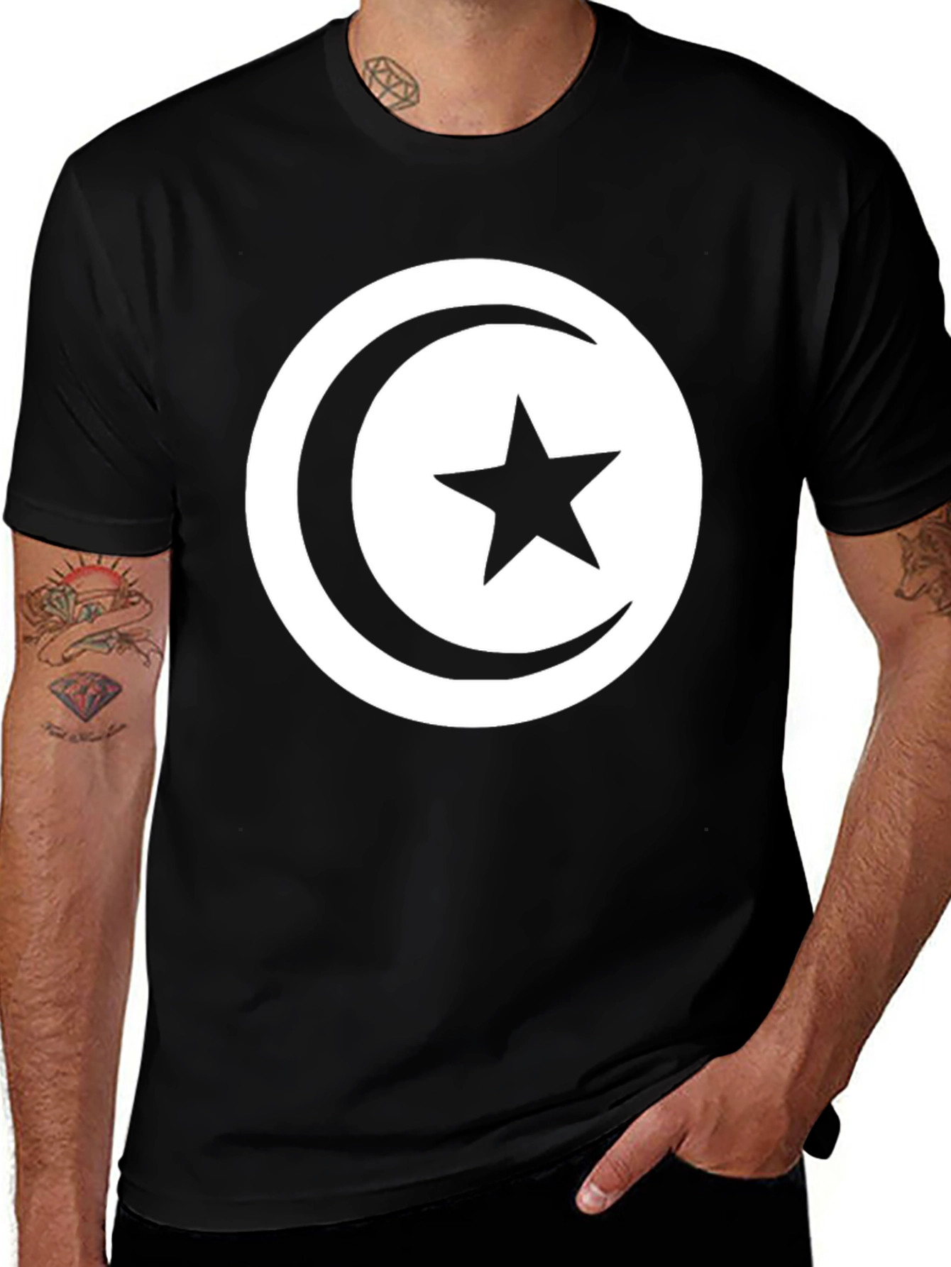 Variant 6 of Crescent & Star Graphic Tee - Casual Black T-Shirt