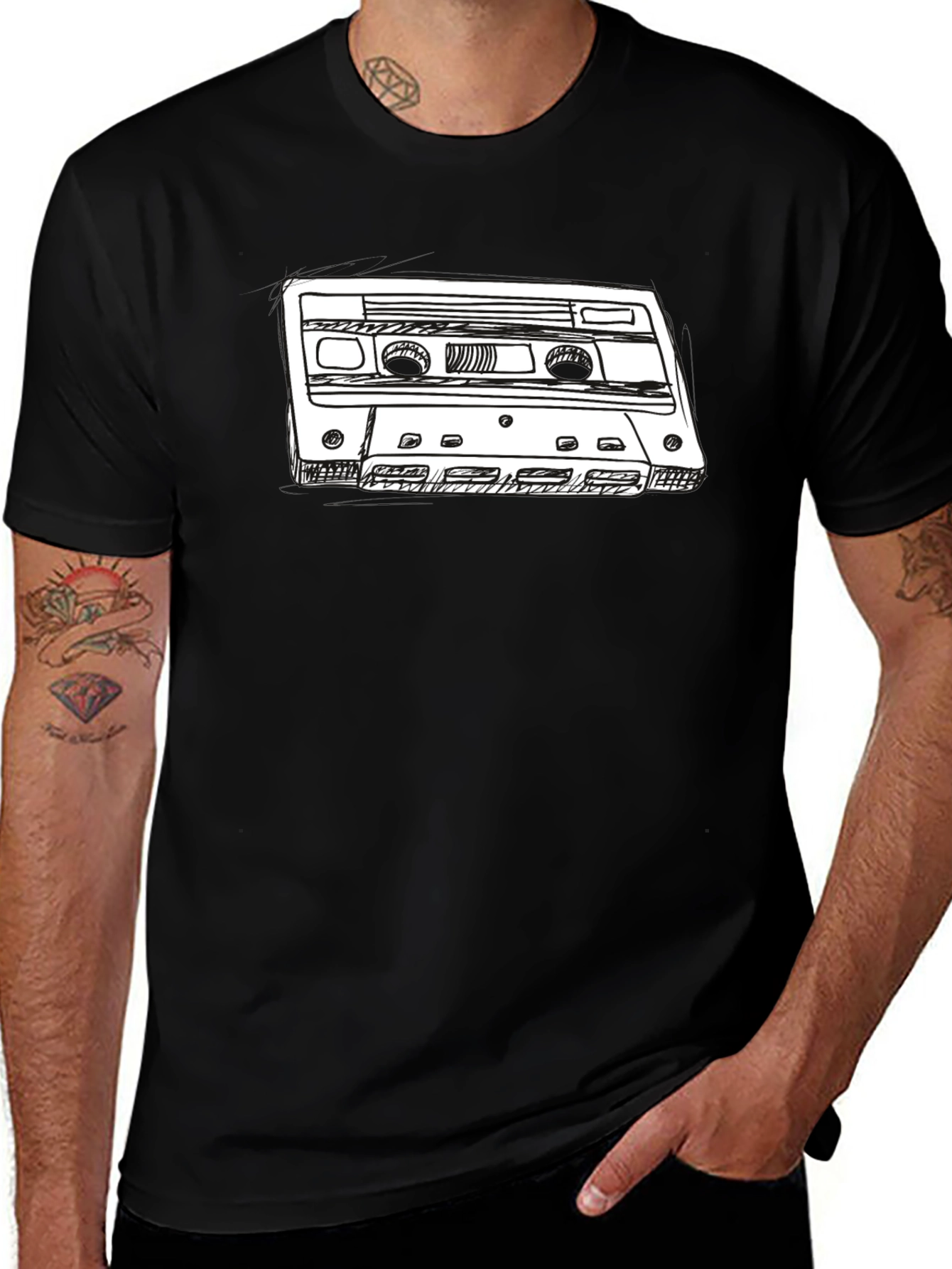Variant 8 of Retro Cassette Tape Graphic Tee - Black Cotton T-Shirt