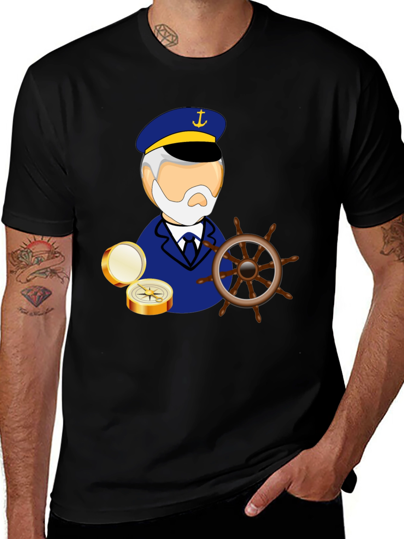 Variant 19 of Nautical Captain Graphic Black T-Shirt