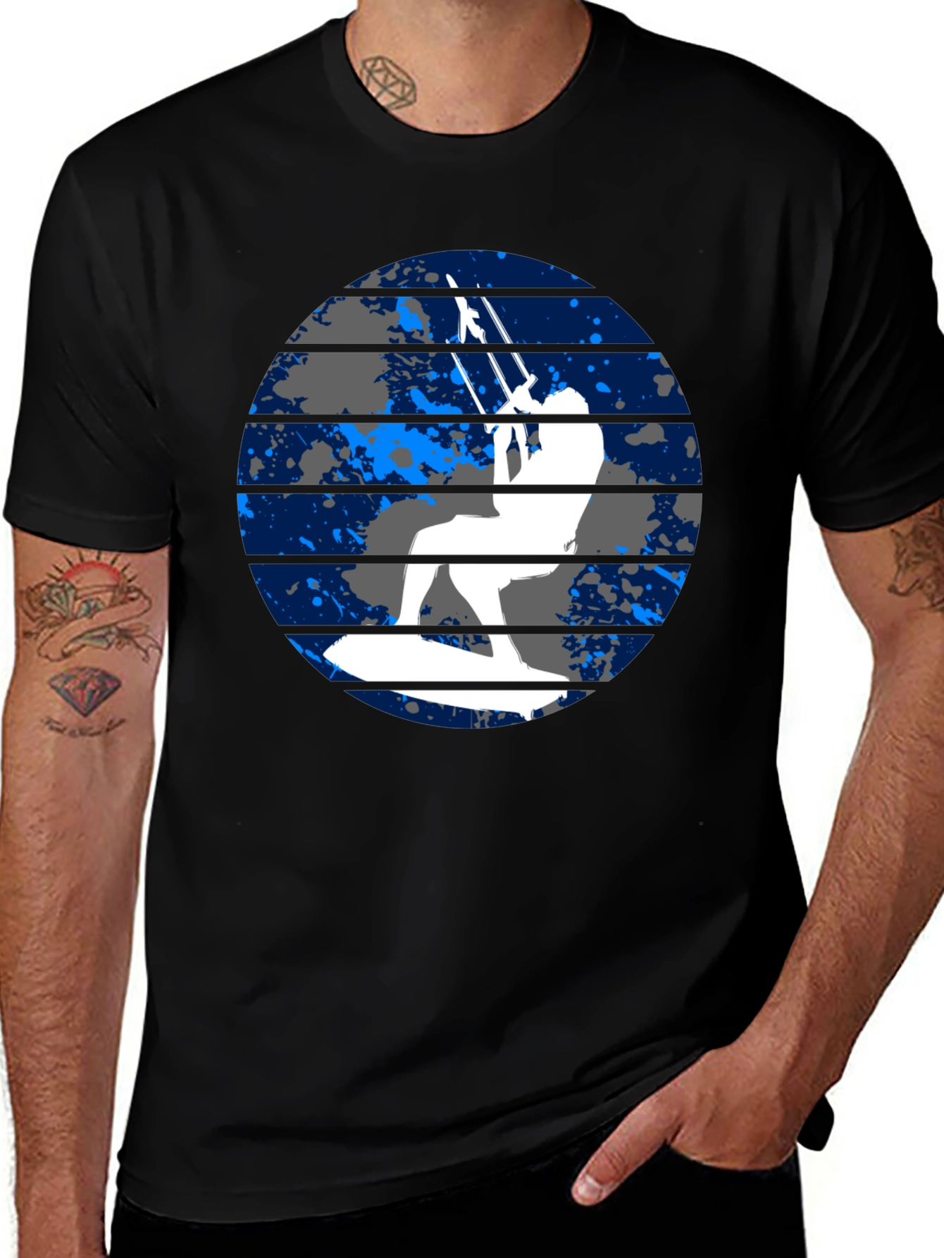 Variant 8 of Kitesurfing Graphic Tee - Black Cotton T-Shirt