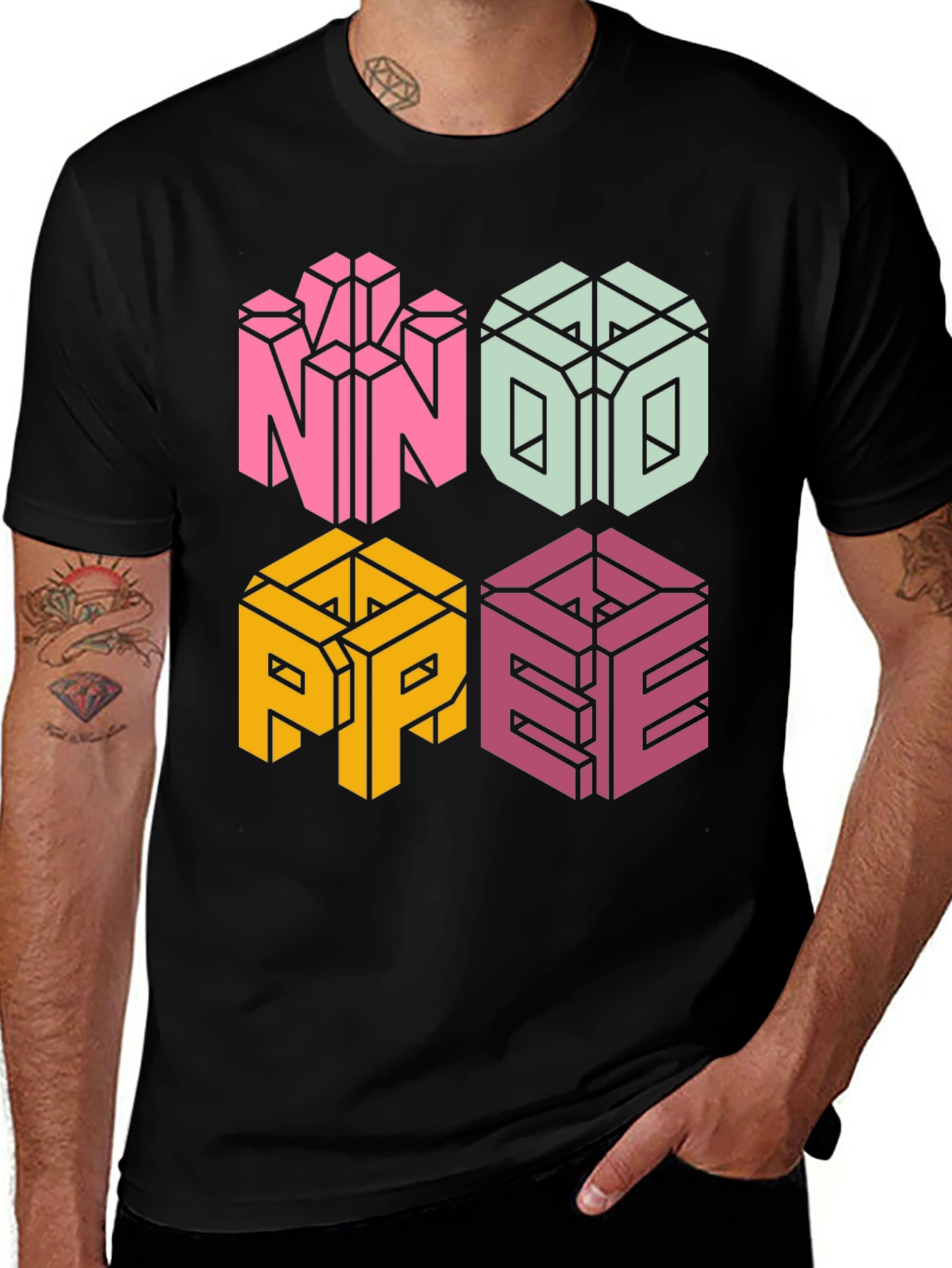 Variant 29 of Novelty NOPE T-Shirt - Geometric Block Letter Design