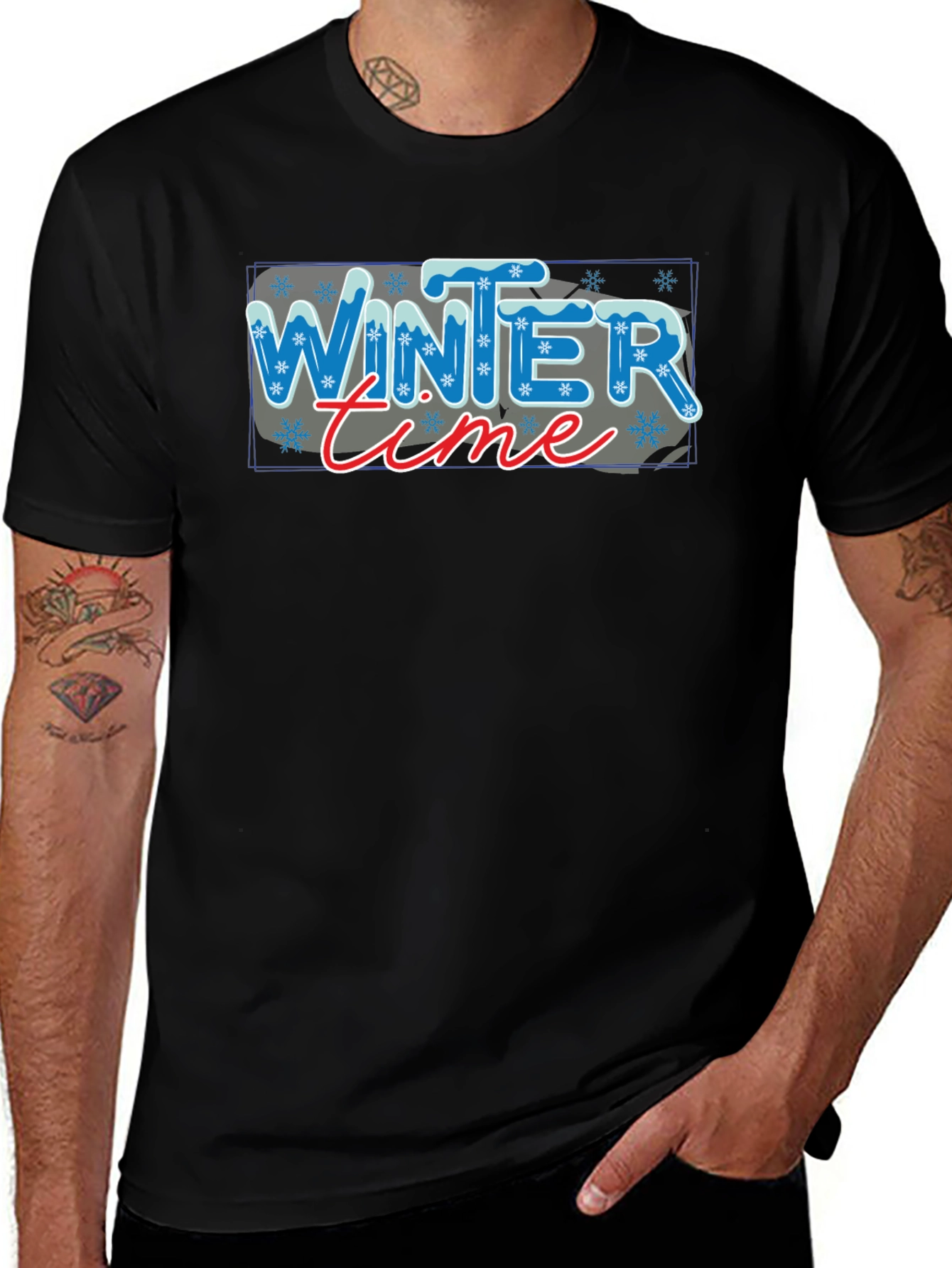 Variant 20 of Winter Time Graphic Tee - Men's Black T-Shirt