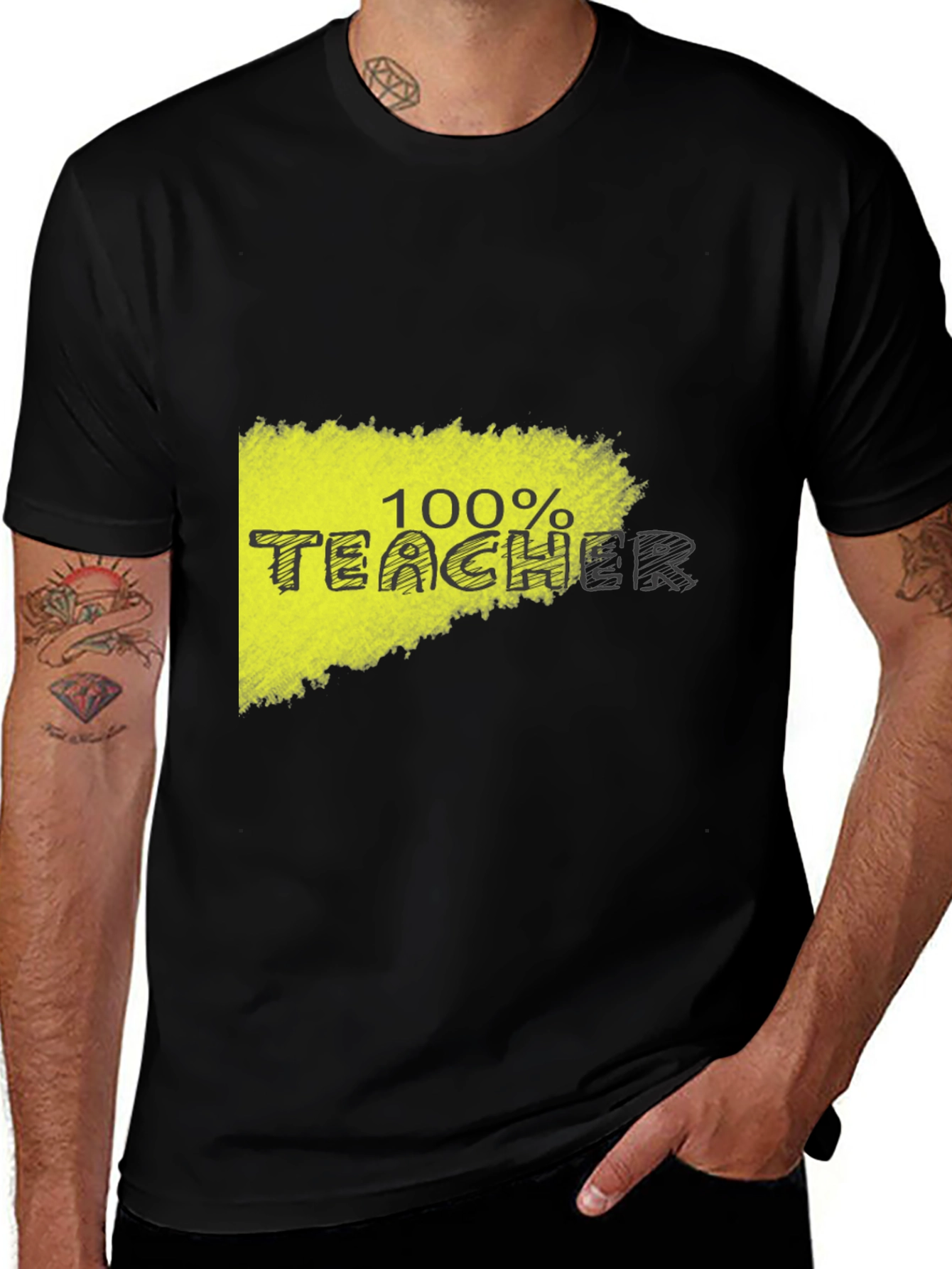 Variant 13 of 100% Teacher Graphic Black T-Shirt