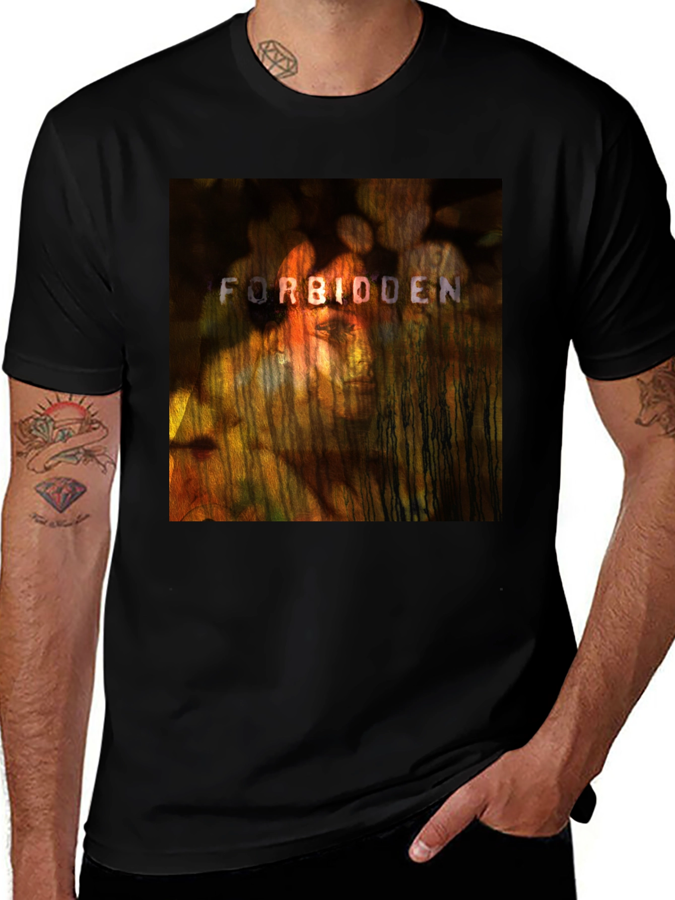 Variant 21 of Forbidden Graphic Print Black T-Shirt