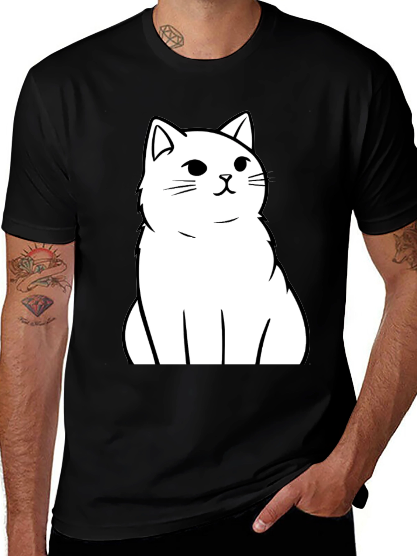 Variant 29 of Cat Graphic T-Shirt - Black Cotton Tee