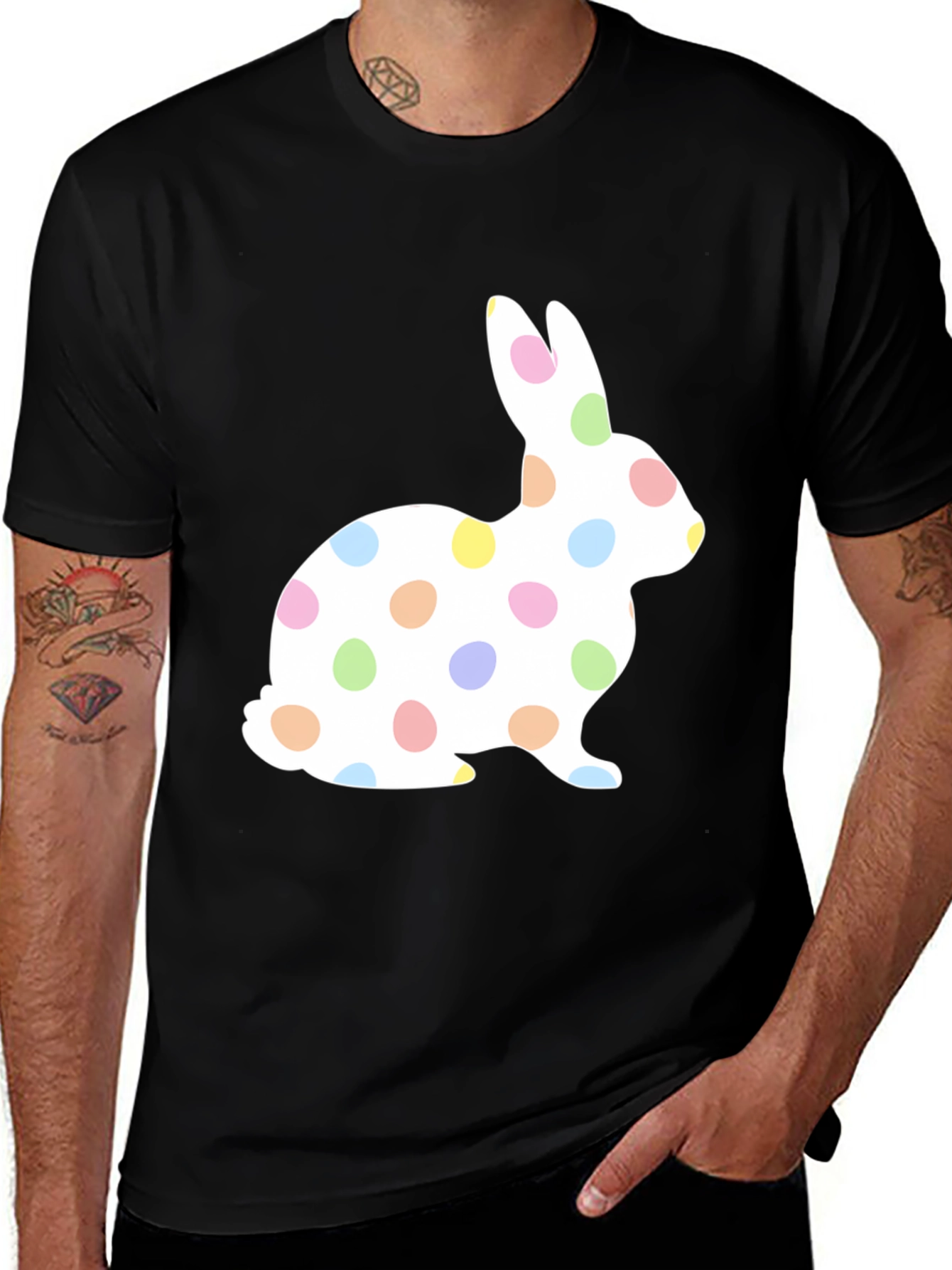 Easter Bunny Polka Dot Black T-Shirt